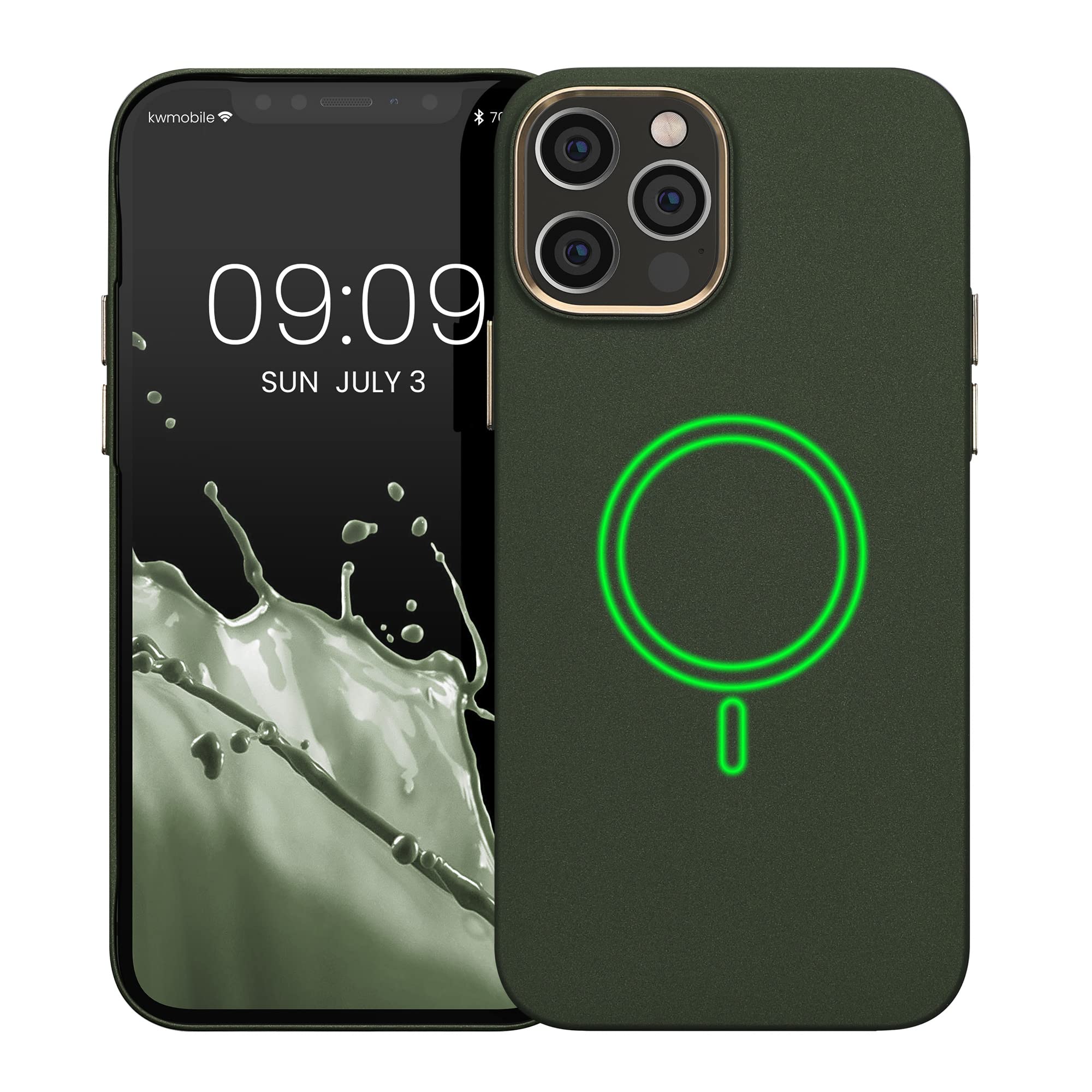 kwmobile Magnetic Ring Back Cover for Apple iPhone 12 & iPhone 12 Pro - Slim Protective Case with MagSafe Compatibility in Moss Green - Perfect for Wireless Charging & Everyday Protection