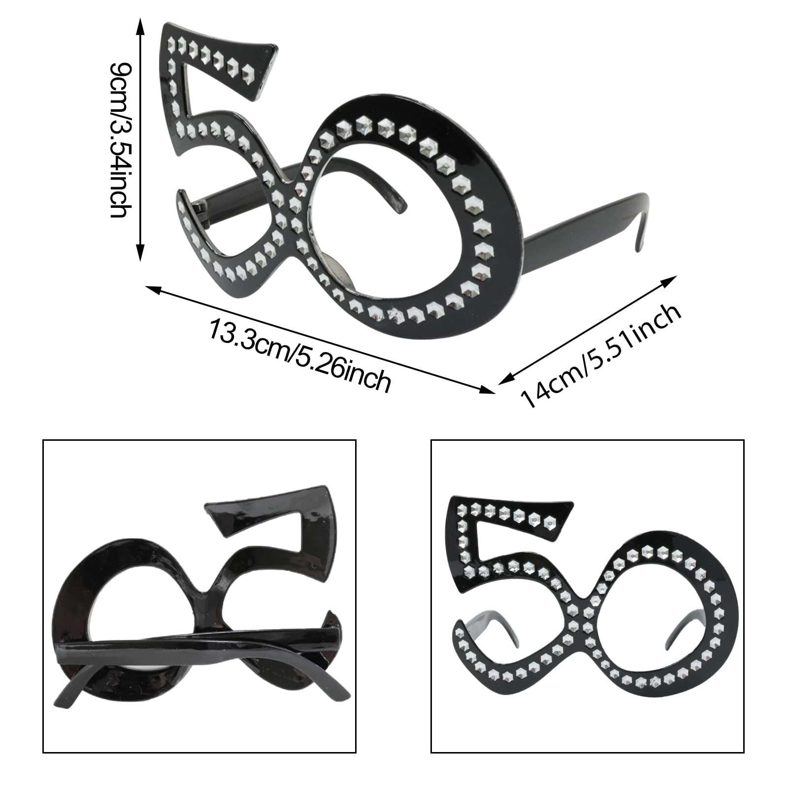 Honbay 6PCS 50th Birthday Glasses - Sparkling Rhinestone Number 50 Frames for Anniversary Party Decorations, Funny Costume & Photo Props - Perfect for 50th Birthday Celebrations, Themed Parties & Memorable Photo Shoots