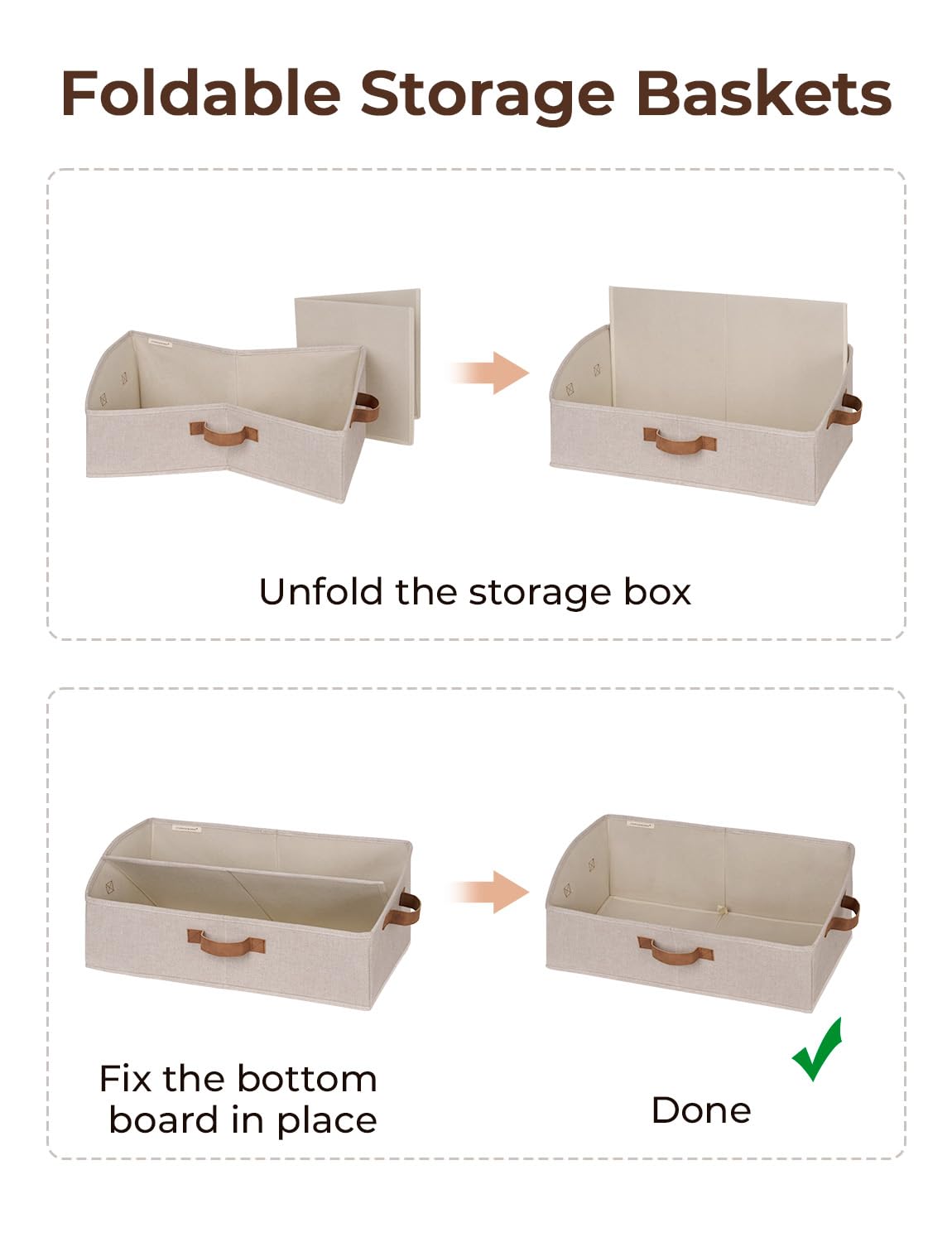 StorageWorks Closet Storage Bins - Foldable Fabric Organizer Box with Handles for Shelves, Trapezoid Clothes Baskets (Brown & Beige, 3-Pack) | Perfect for Bedroom, Closet & Home Organization