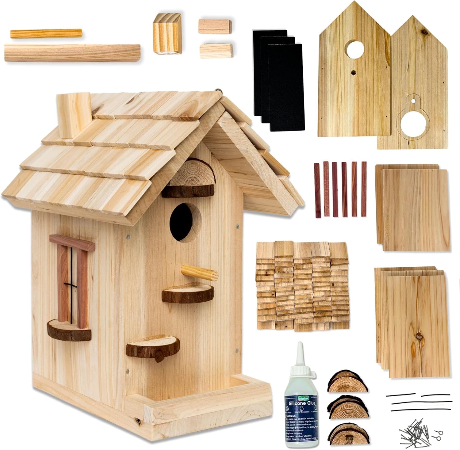 Premium DIY Wooden Bird House Kit for Adults - Handcrafted Woodworking Birdhouse Kit - Build Your Own Birdhouse for Garden, Backyard & Outdoor Decor