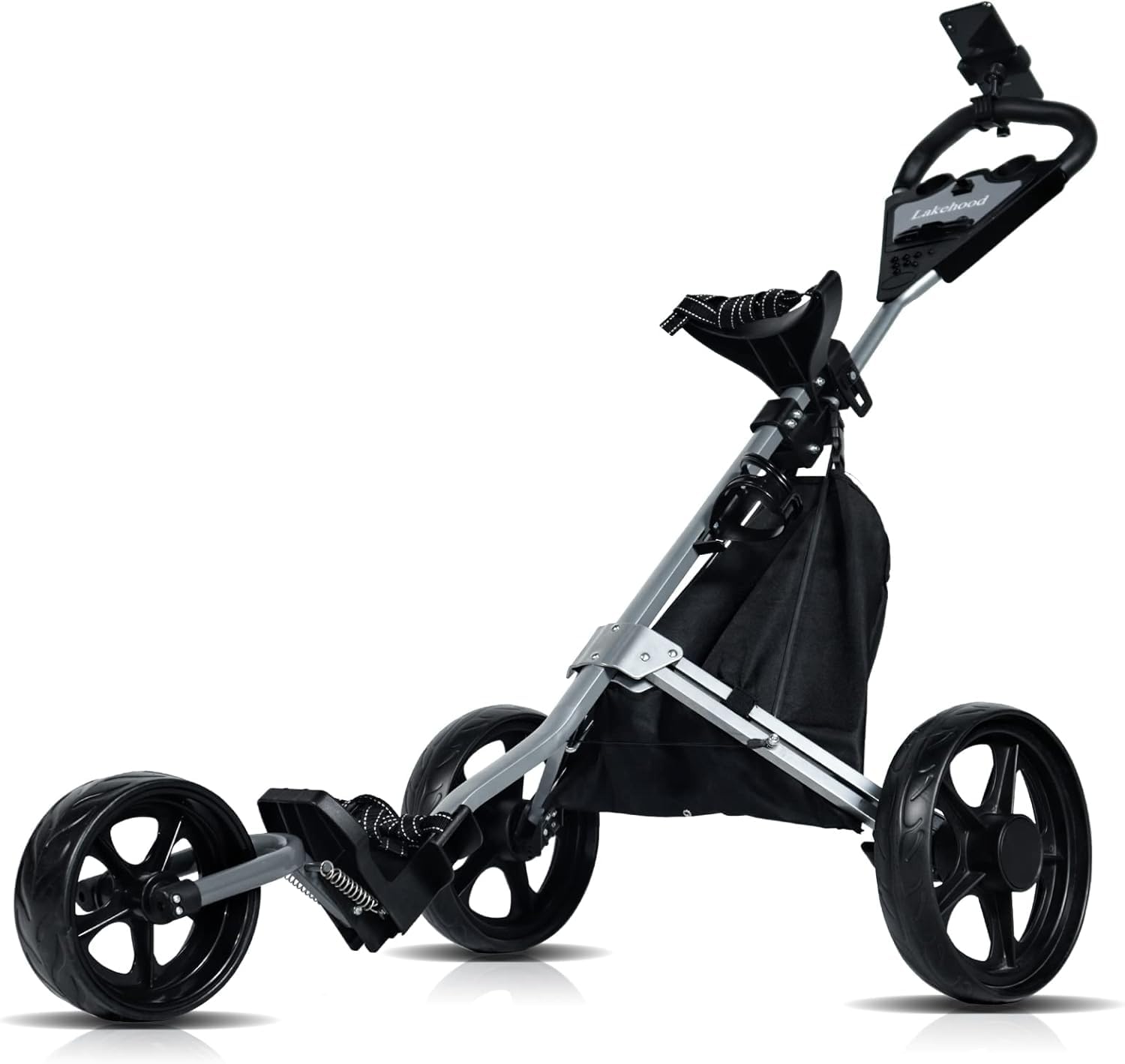 Lightweight & Easy Folding 3 Wheel Golf Push Cart with Phone Holder, Cup Holder, Scorecard & Ice Bag - Convenient Golf Accessories for Comfortable Play on the Course | Perfect for Golfers, Seniors & Beginners