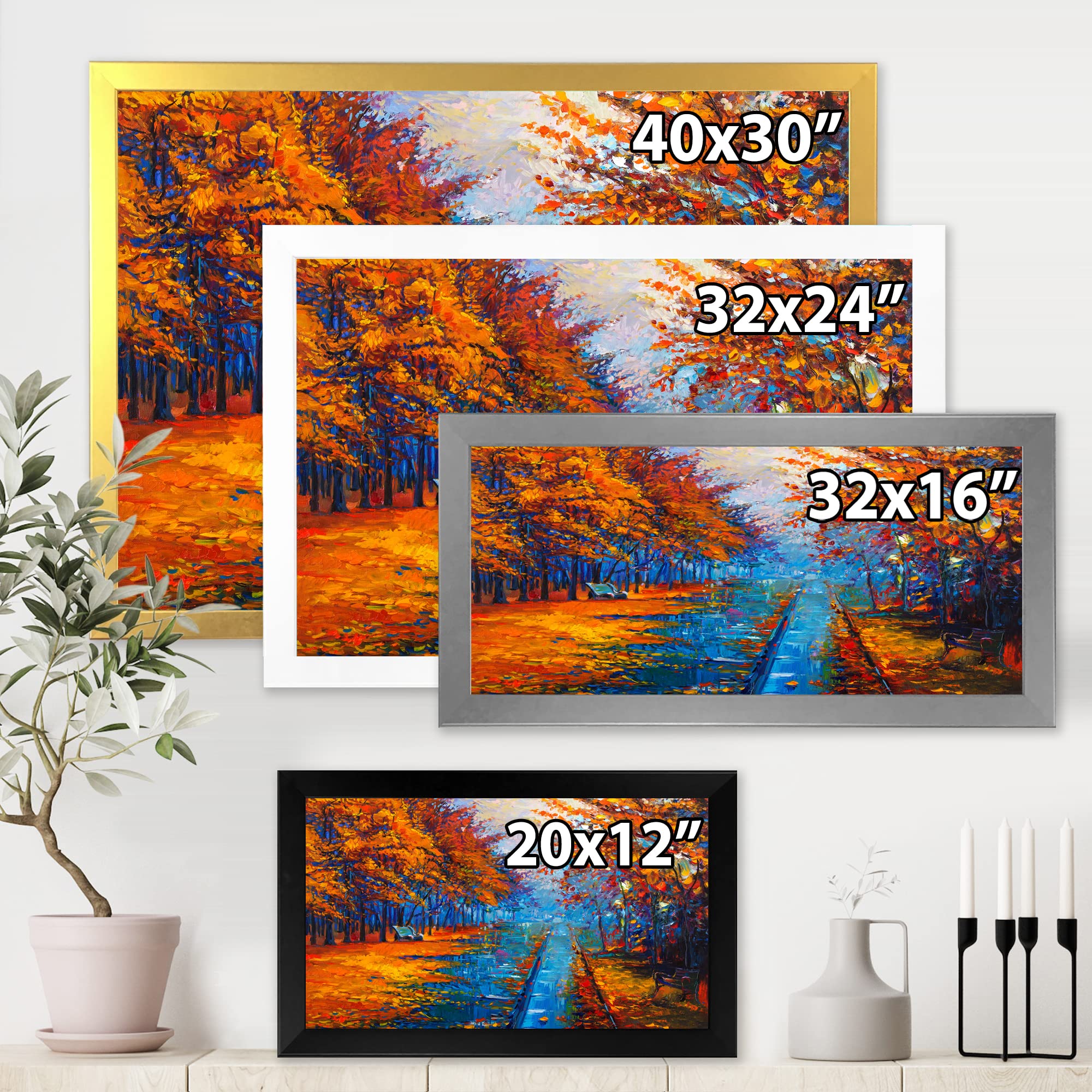 Little Road Through Orange Autumn Landscape II - Traditional Framed Wall Art Painting - Perfect for Living Room, Bedroom & Office Decor
