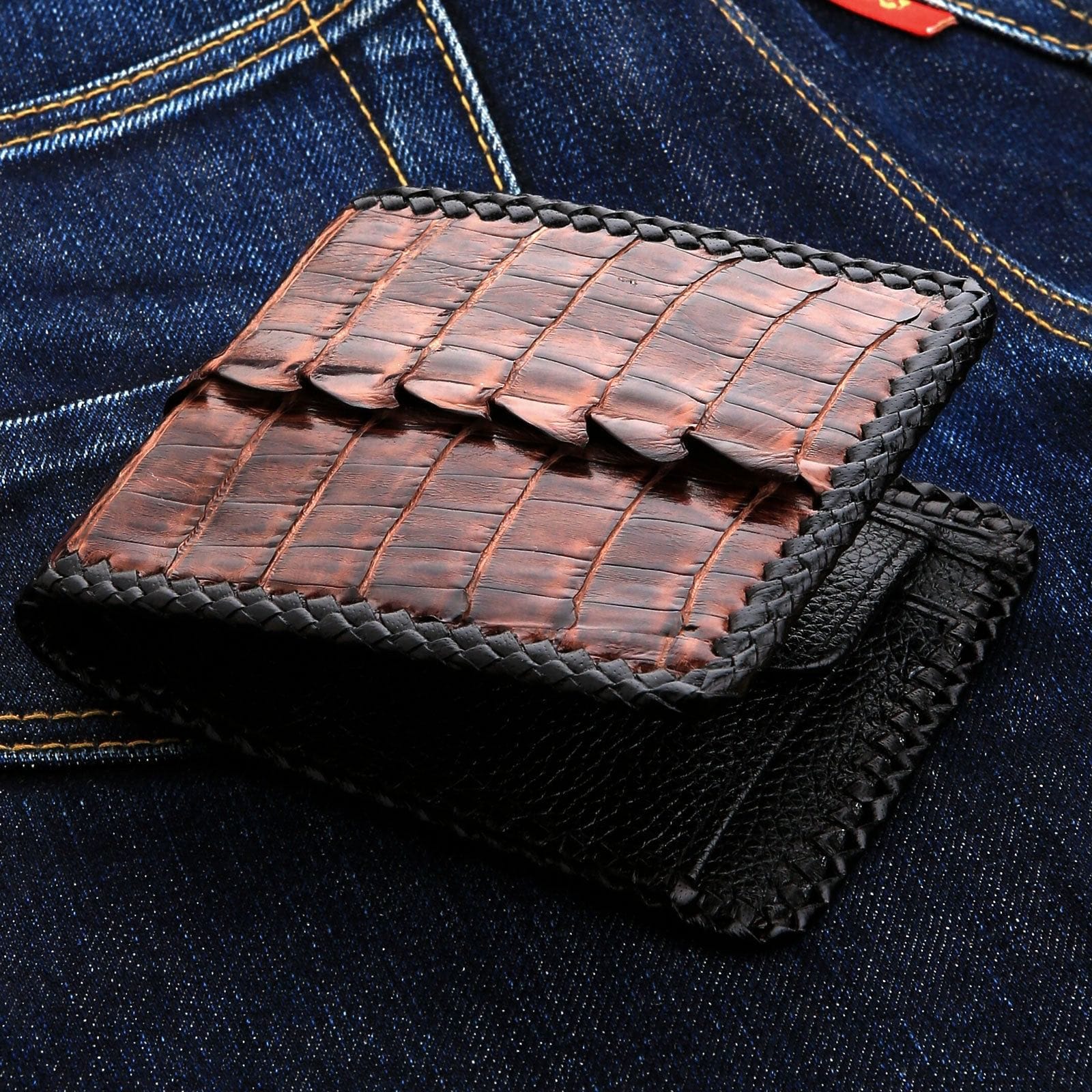 Premium Dark Brown Crocodile Leather Bifold Wallet for Men - Slim RFID Blocking Biker Wallet - Perfect for Motorcycle Riders, Travel & Everyday Carry