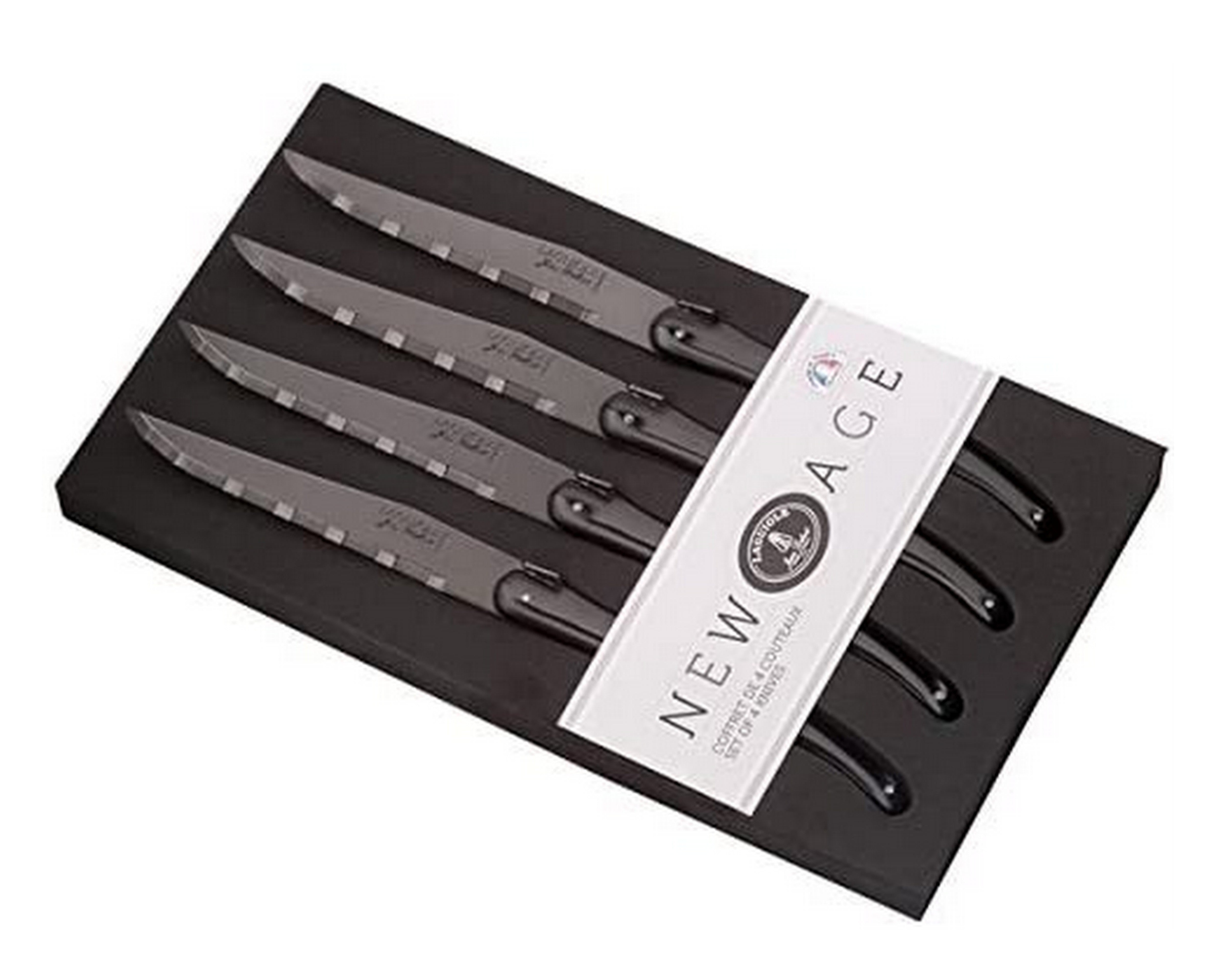 Premium Jean Dubost New Age 4-Piece Steak Knife Set - Black Stainless Steel Steak Knives for Steak Lovers & Fine Dining - Perfect for Home Kitchens, Restaurants & BBQ Parties