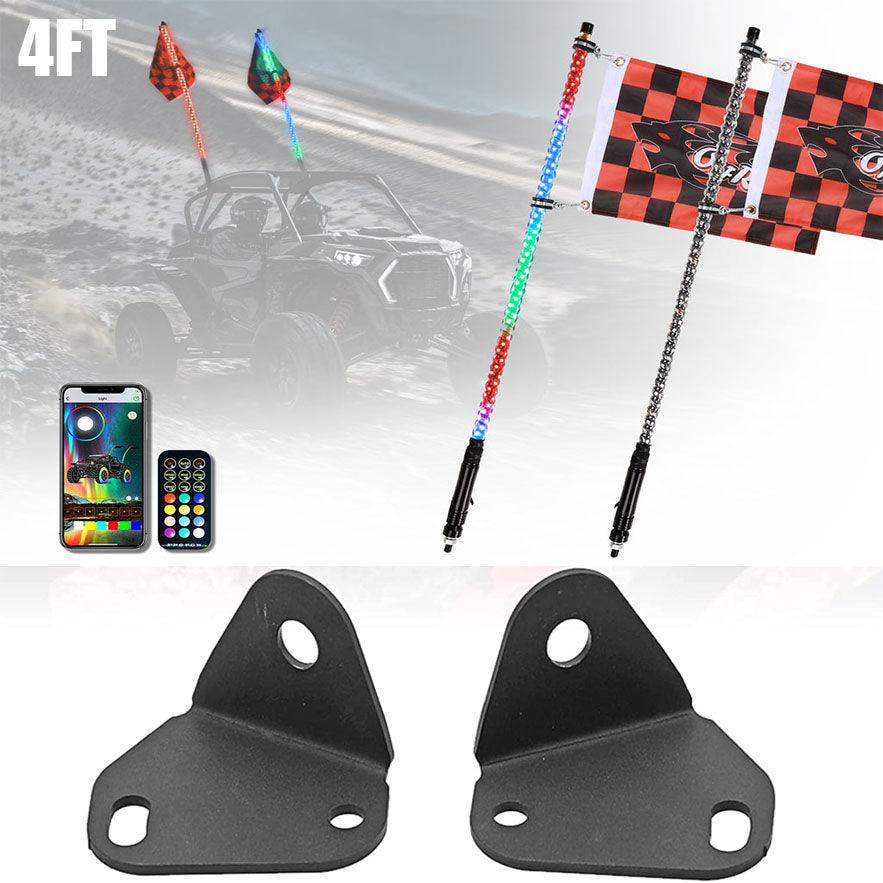 Best RGB LED Whip Lights & Flagpole Light Brackets Combo for Can Am Maverick X3 (2017-2021) - 3FT/4FT Off-Road Lighting Kit for Night Rides & Trail Adventures