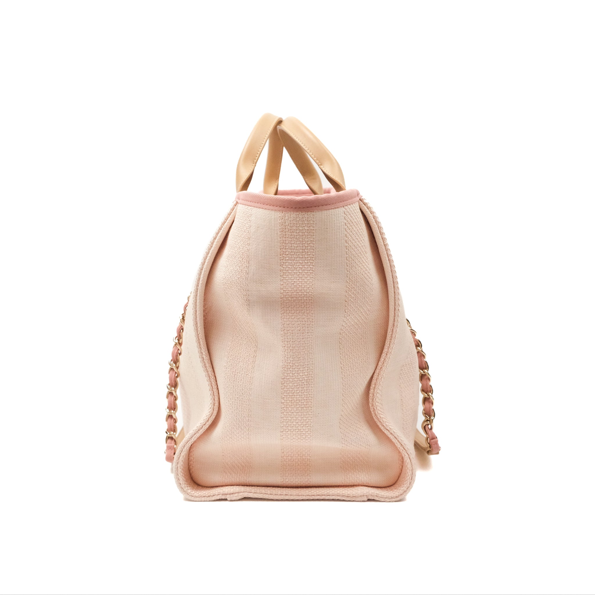 Chanel Canvas Large Deauville Tote Bag Light Pink Stripe - Luxury Designer Handbag for Women, Perfect for Travel, Shopping & Everyday Use
