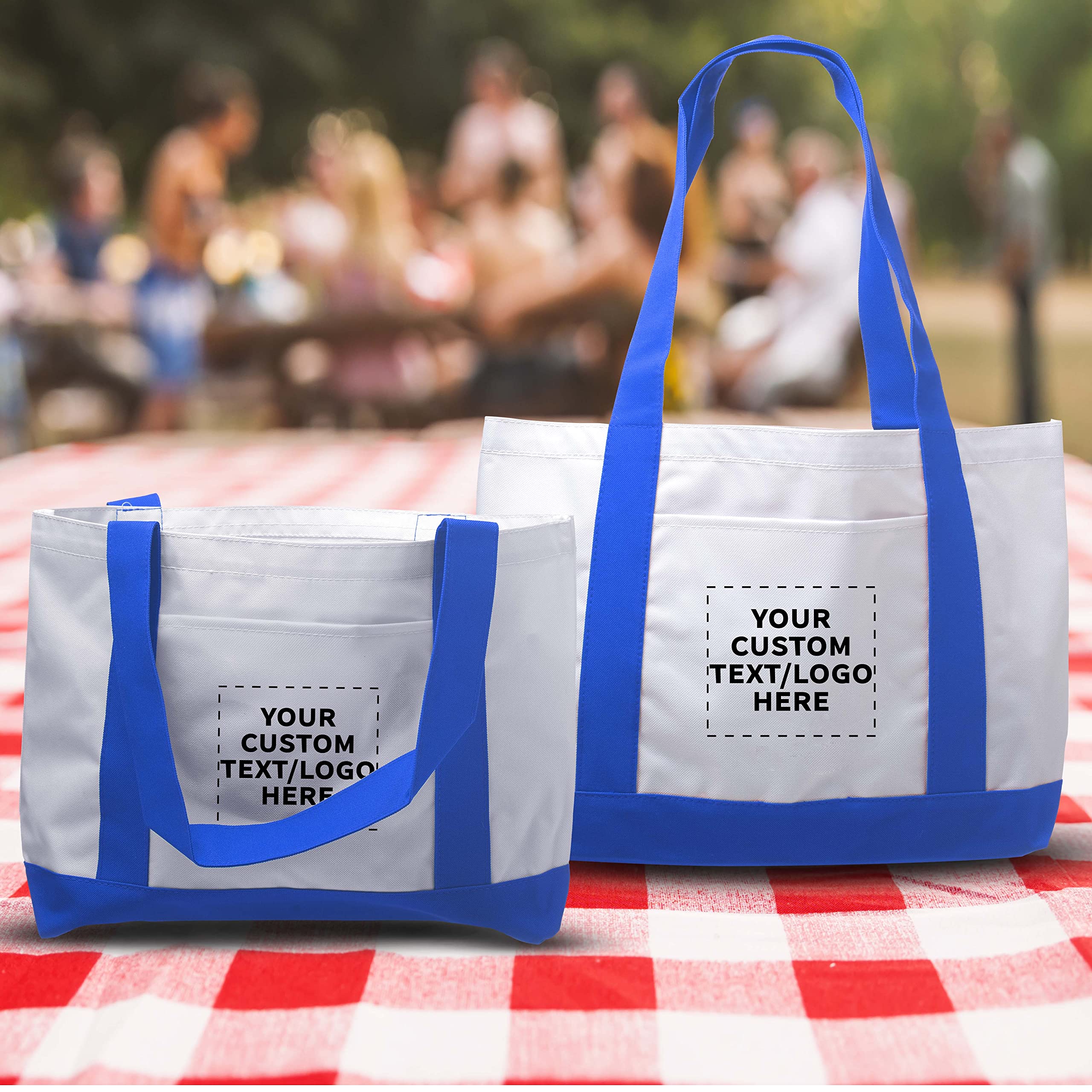 50 Pack Customizable Canvas Tote Bags with Reinforced Straps & Front Pocket - Bulk Polyester Shoulder Bags for Promotions, Events, Retail & Business Branding - Fashionable Blue Design for Shopping, Beach & Everyday Use