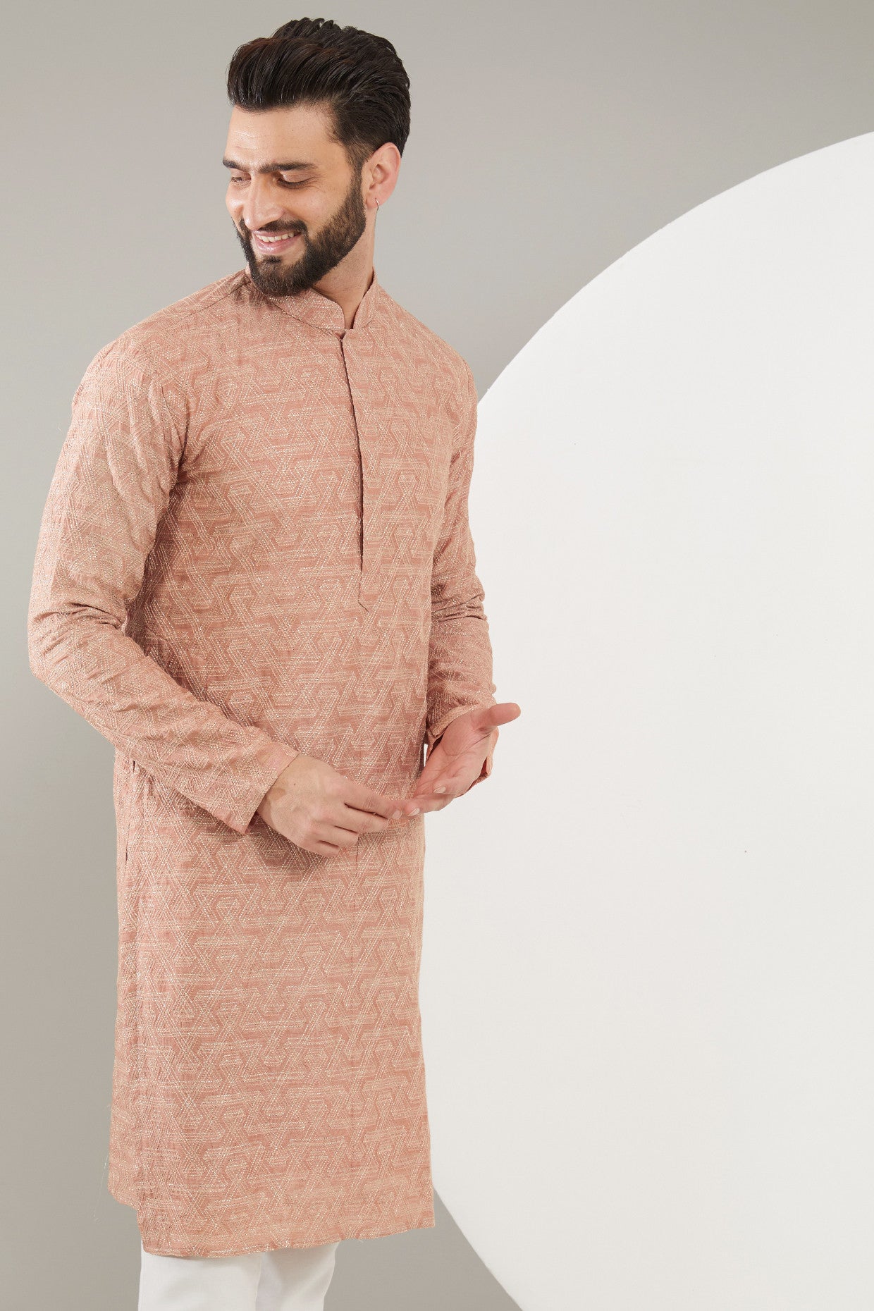 Stylish Peach Geometric Embroidered Kurta for Women - Boho Chic Ethnic Tunic Top - Perfect for Festivals, Parties & Casual Wear