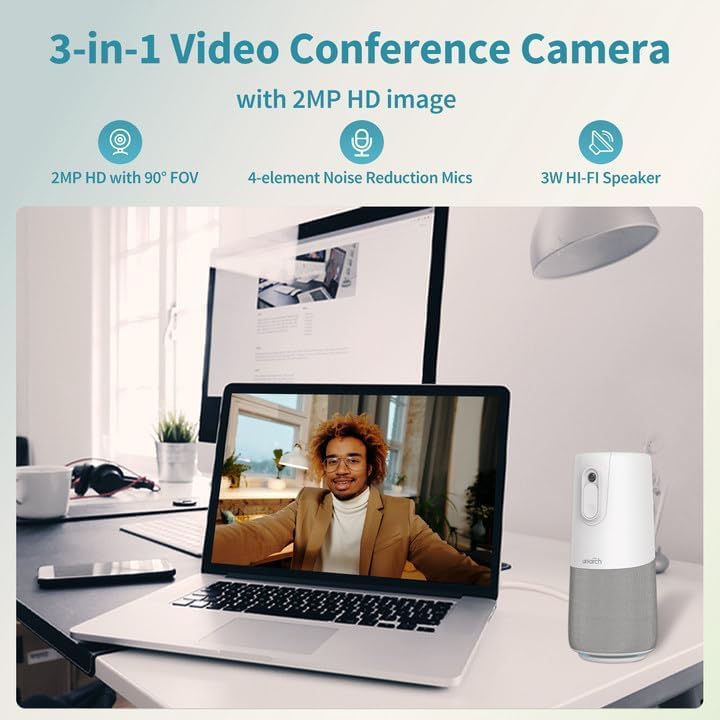 1080p Conference Webcam with Built-in Speaker & Microphone - 90° Wide Angle Video Meeting Camera for Conference Rooms - 16ft Voice Pickup, Privacy Cover - Ideal for Zoom/Teams Meetings, Remote Work & Online Classes