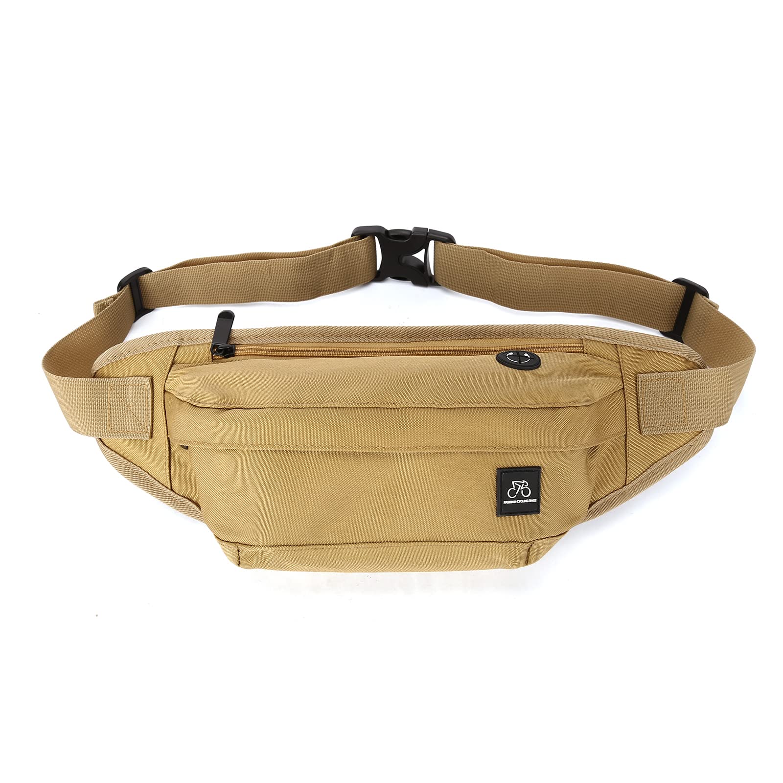 Unisex Fanny Pack for Women & Men - Adjustable Waist Bag with Headphone Jack & Zipper - Perfect for Gym, Hiking, Travel & Outdoor Activities (Black & Khaki)