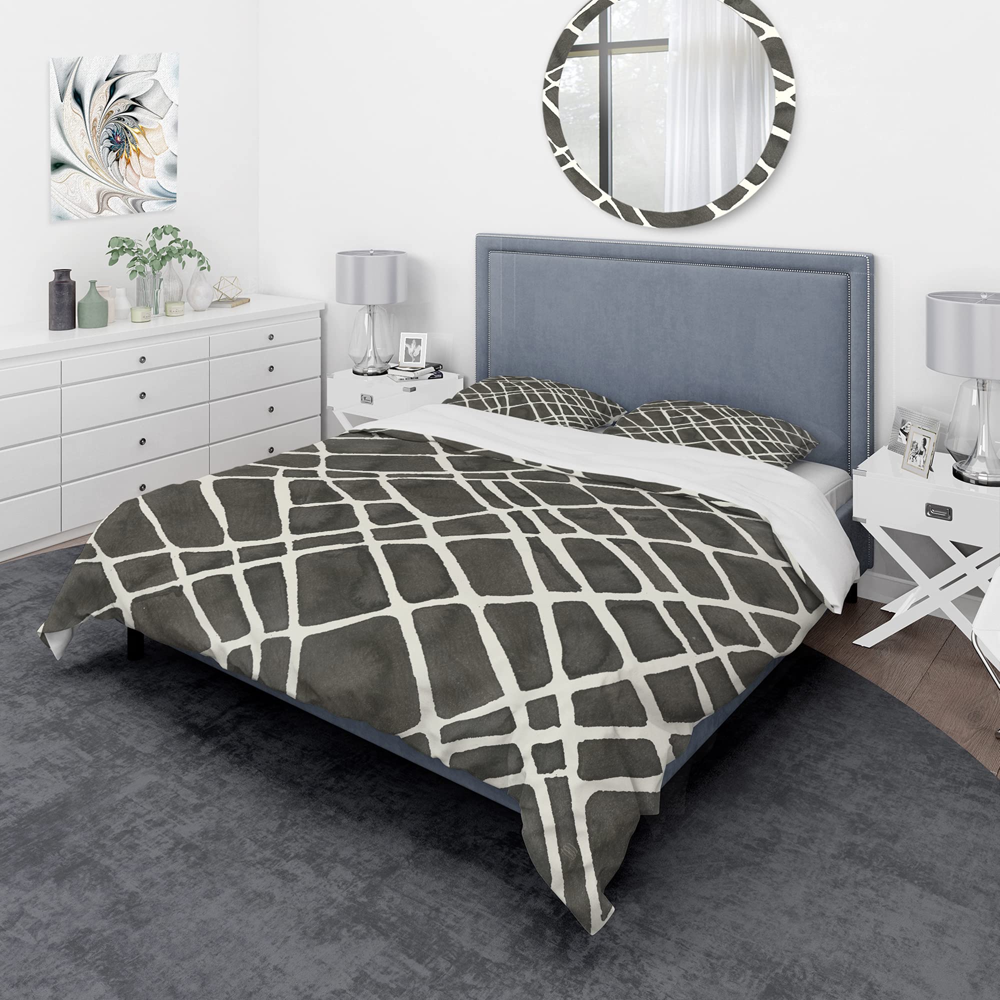Minimalist Mid-Century Modern Duvet Cover Set Queen Size - 3 Piece Abstract Black Bedding Set for All Seasons | Perfect for Contemporary Bedrooms & Guest Room Decor