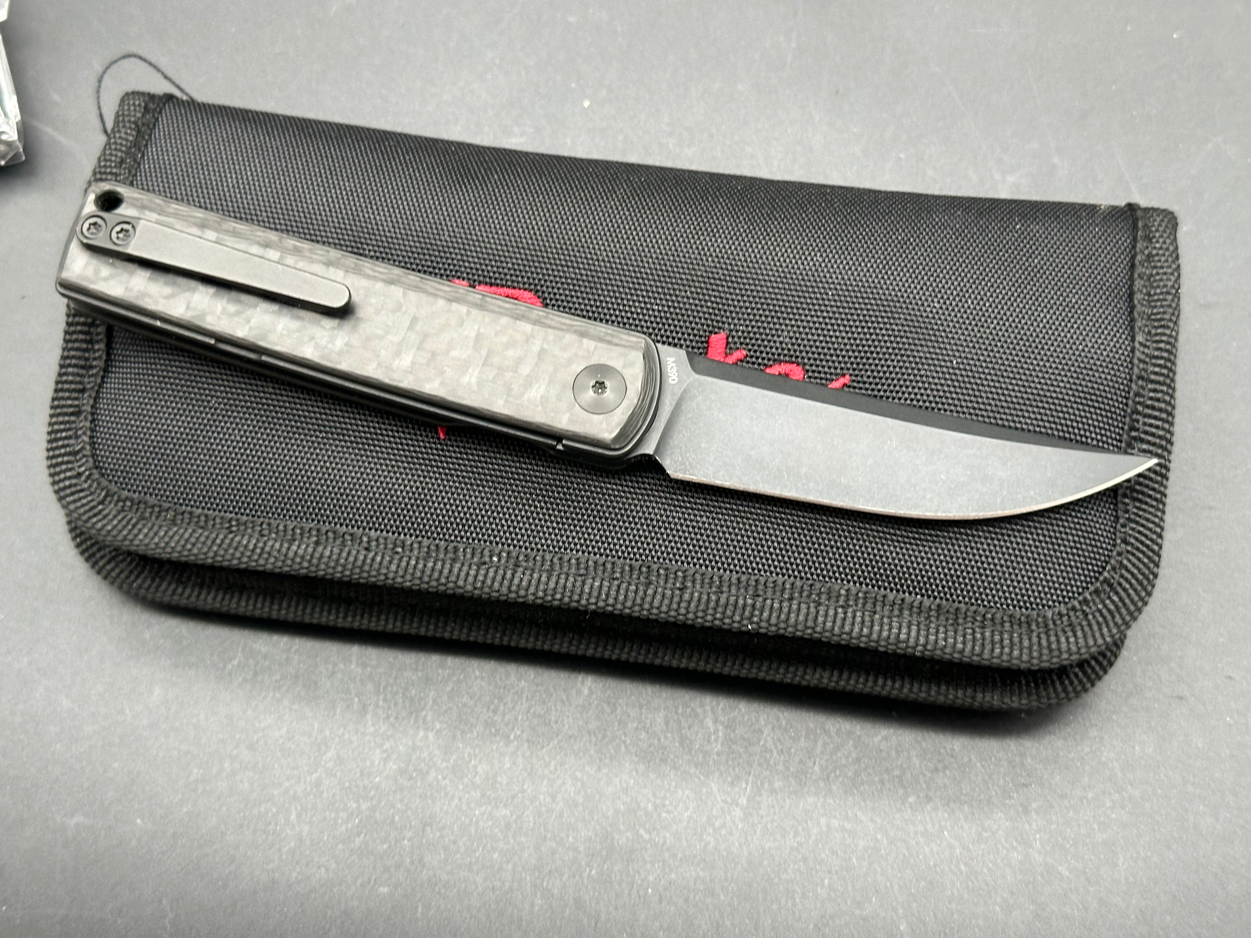 Reate Knives Bushido Liner Lock Folding Knife - Black Titanium Handle with Carbon Fiber Inlay - 2.8