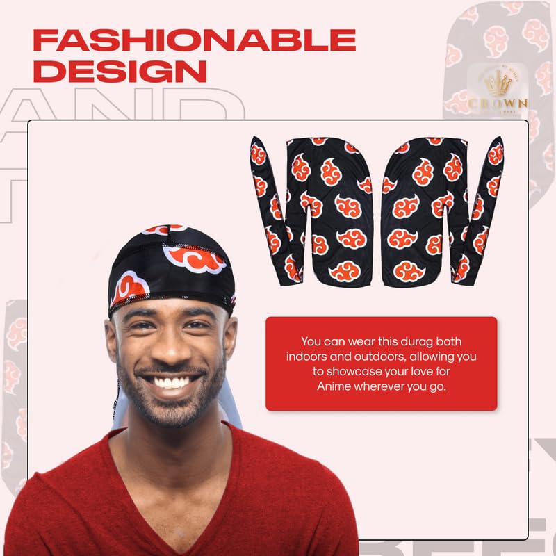 Red Clouds Durag - Premium Silky Red Cloud 360 Wave Du Rag with Long Tails & Quadruple Stitching - Smooth Silk Fabric for Ultimate Comfort & Compression - Perfect for Wave Hairstyles, Hair Protection & Fashion Accessories