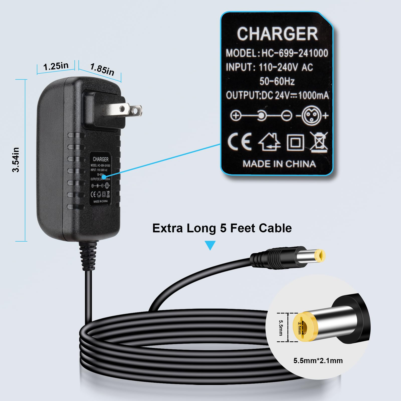 24V Kids Ride On Car Battery Charger - 24 Volt Charger for Jeep, ATV, UTV, Wrangler & SUV Toys with LED Indicator - Compatible with Kid Trax, Dynacraft & More - Perfect for Outdoor Electric Toy Vehicles & Power Wheels