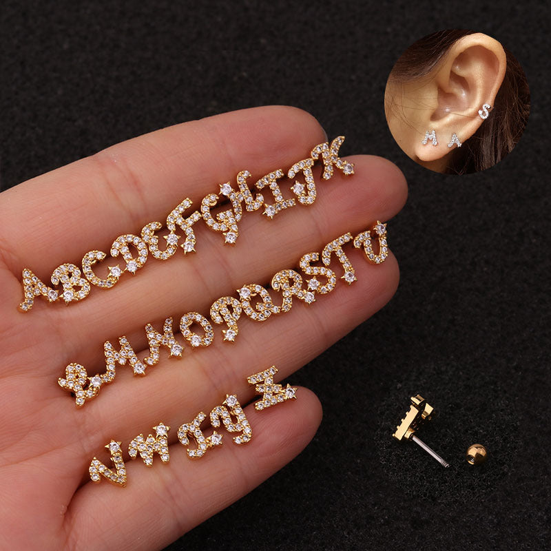 20G Letter Cartilage Stud Earrings - Initial Alphabet Earrings for Women | HSPJ207 | Perfect for Gifts, Birthdays & Everyday Fashion Accessories