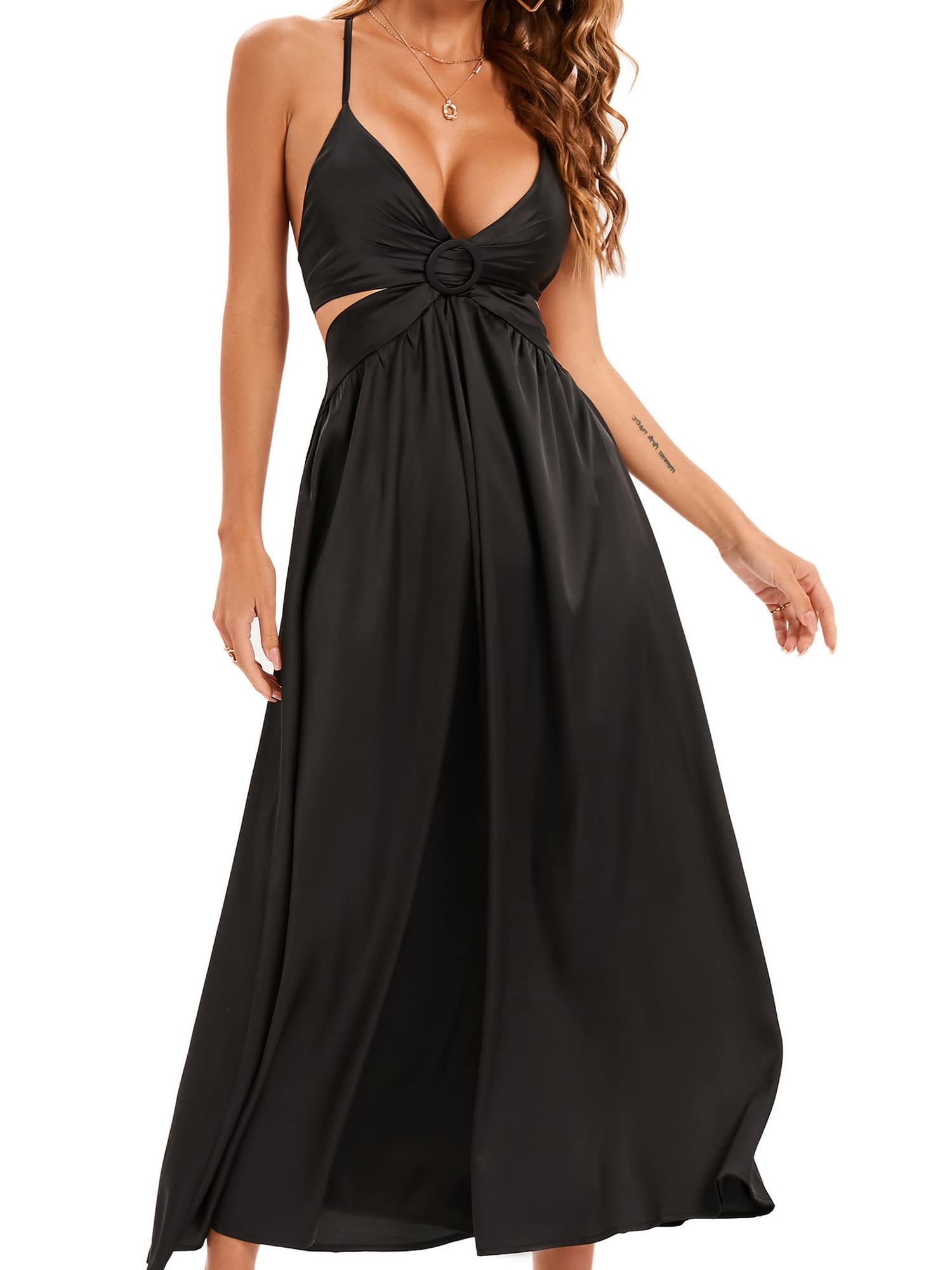 Eliacher Women's Sexy Satin Maxi Dress for Evening Party, Wedding, Prom & Formal Events - Elegant Long Gown for Special Occasions