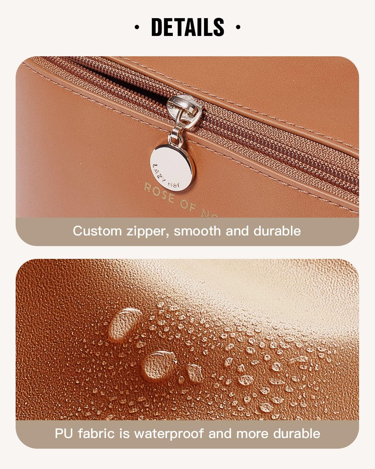 ABTRIX WITH AB Travel Makeup Bag - Large Waterproof Cosmetic Organizer for Women with Dividers & Handle, Multi-Color Toiletry Pouch (Brown) | Perfect for Travel, Gym & Daily Makeup Storage