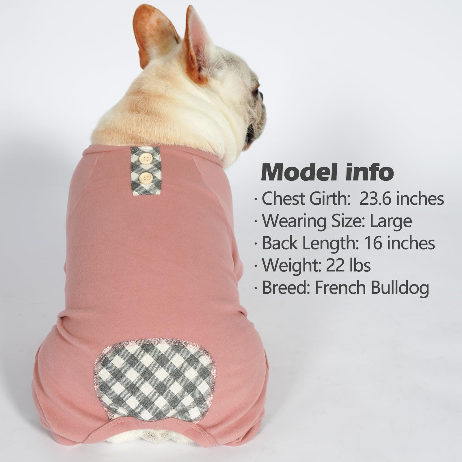 KYEESE Stretchy Dog Pajamas - Soft Plaid Dog Onesie Jumpsuit & Lightweight Sweater for Small & Medium Dogs | Dusty Pink XL | Perfect for Indoor Lounging & Cold Weather Outings