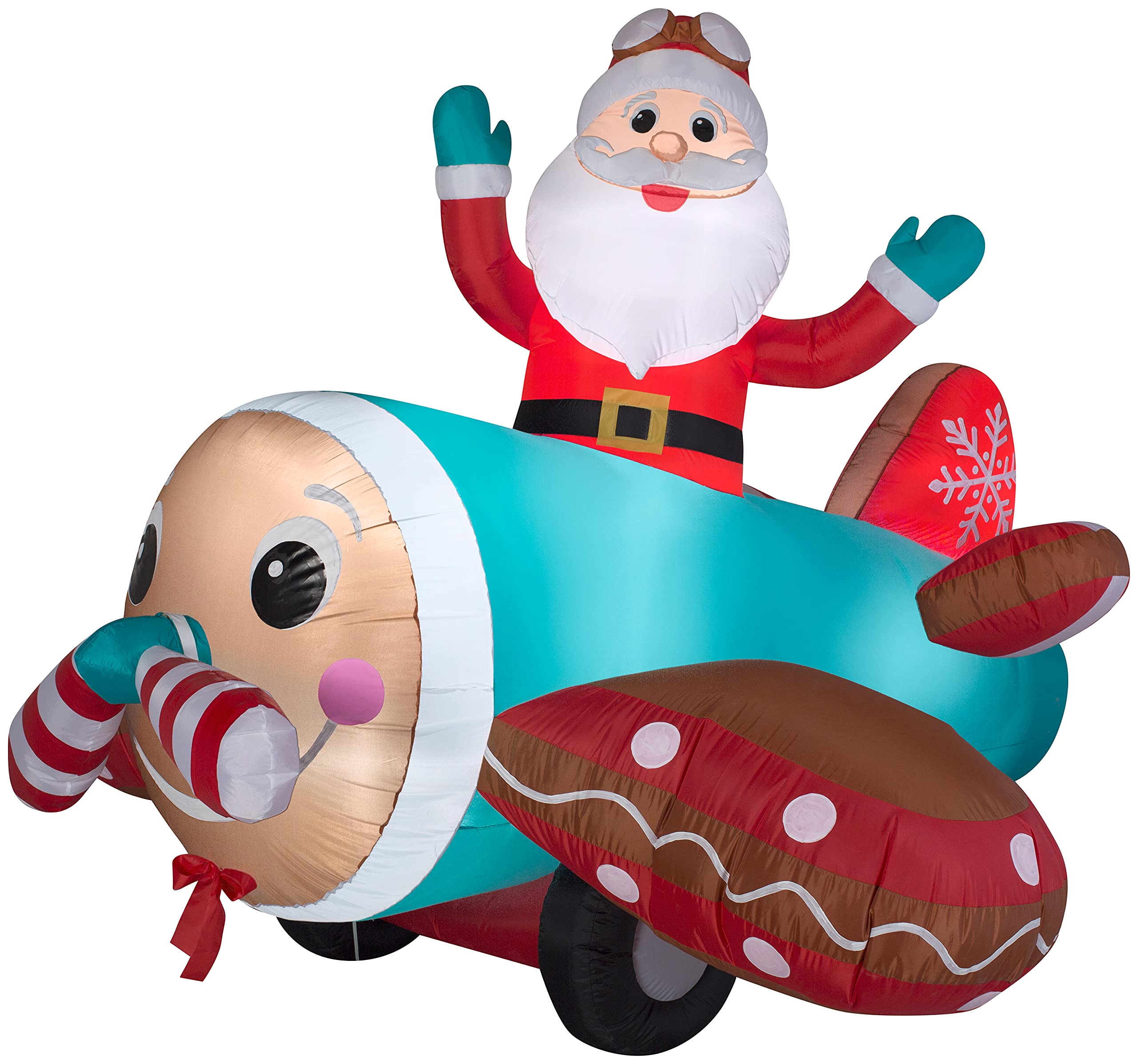 Gemmy 5 ft Tall Animated Christmas Airblown Inflatable Gingerbread Airplane Decor - Outdoor Holiday Yard Decoration for Xmas Party & Festive Home Decor