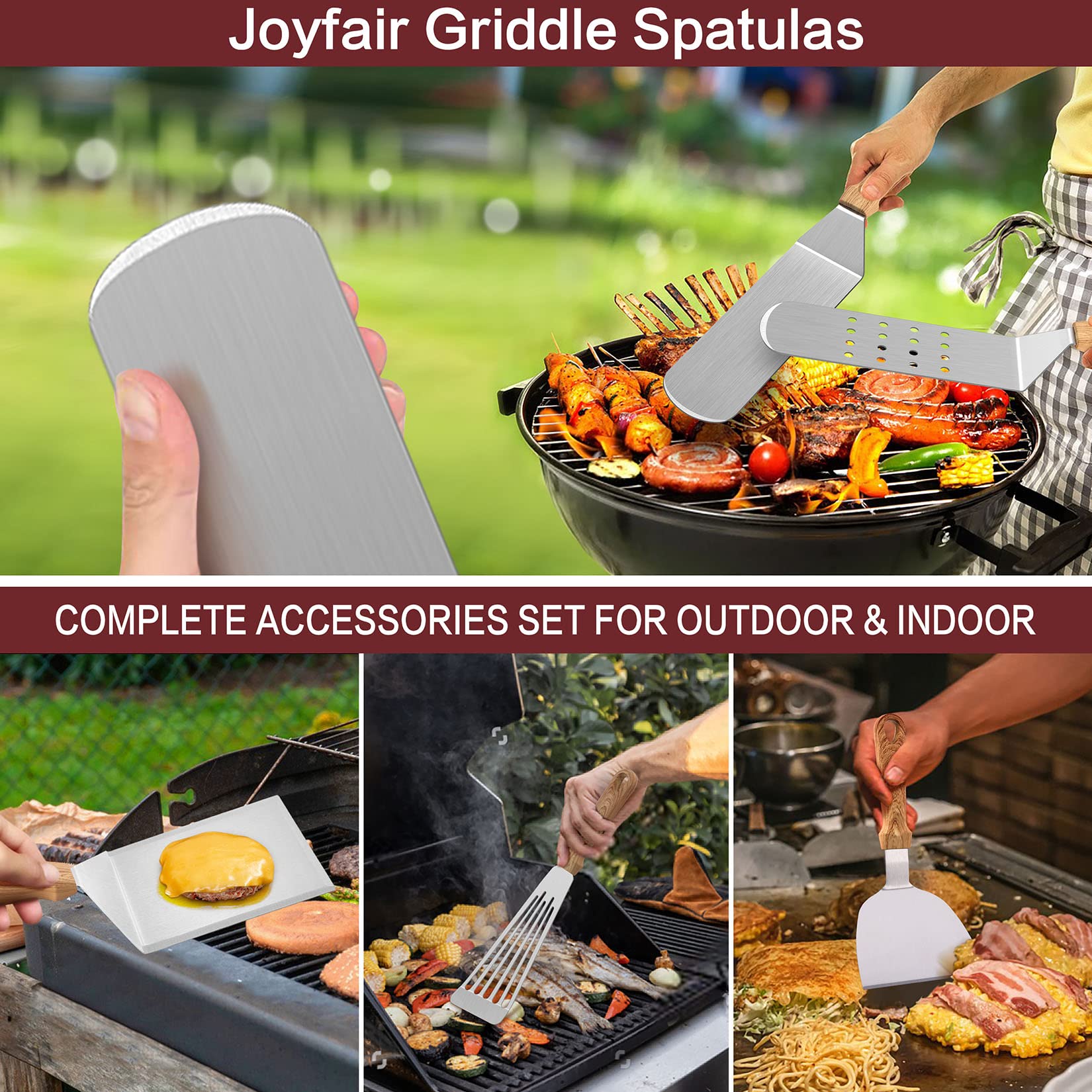 Joyfair 19-Piece Griddle Accessories Kit with Melting Domes - Stainless Steel BBQ Turners, Basting Cover, Burger Press & Scrapers for Flat Top Grill - Perfect for Outdoor Camping, Teppanyaki Cooking & Backyard BBQs - Includes Convenient Carry Bag