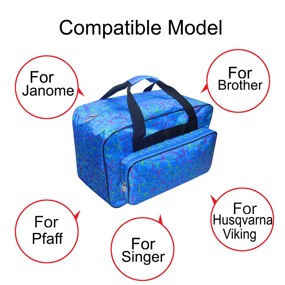TLBTEK Universal Blue Canvas Sewing Machine Carrying Case - Padded Portable Tote Bag with Storage Pockets & Dust Cover | Perfect for Home, Studio & Travel Sewing Projects