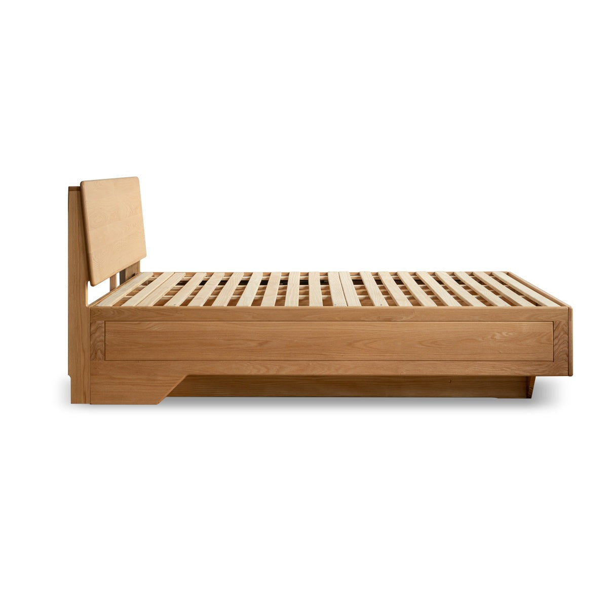 Solid Oak & Black Walnut Wood Floating Platform Bed with LED Lighting - Modern Bedroom Furniture for Contemporary Home Decor