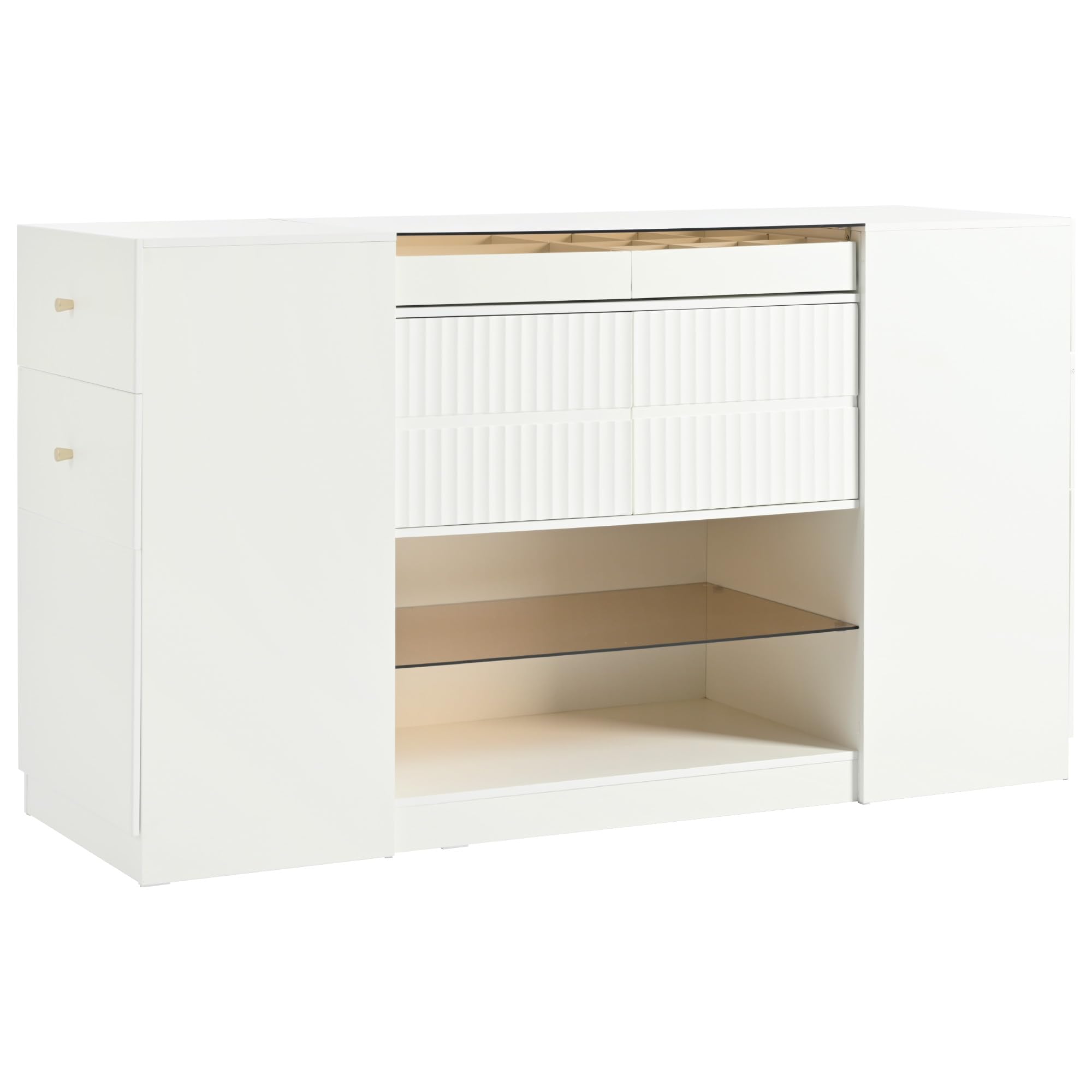 Modern White Wooden Armoire with Glass Top & 6 Drawers - Multi-Functional Bedroom Storage Cabinet for Walk-in Closets, Wardrobe Organization & Display Shelf - Perfect for Master Bedrooms, Guest Rooms & Apartment Living