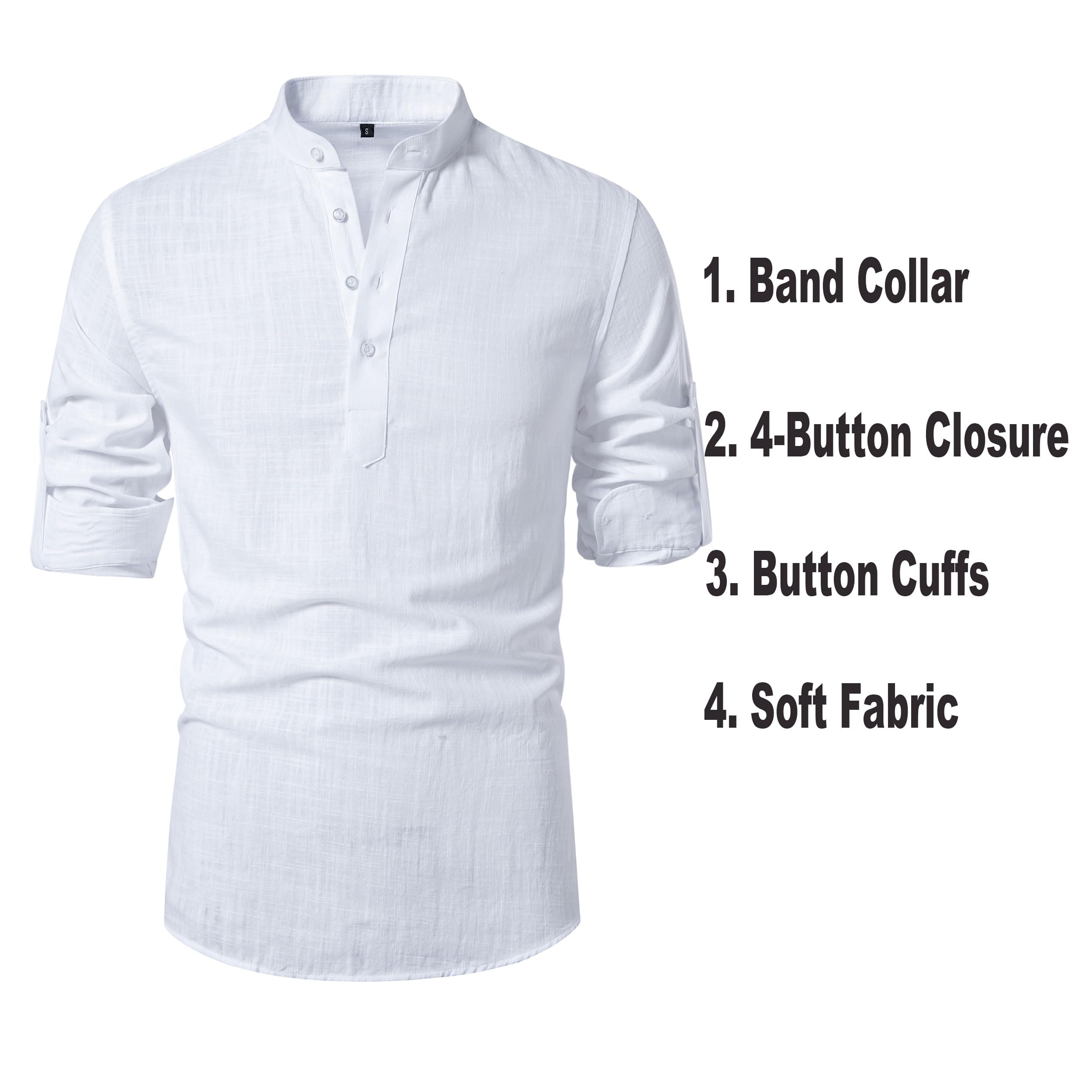 Men's Cotton Linen Shirts - Casual Lightweight Long Sleeve Henley Beach Shirts | Hawaiian Style Summer T-Shirts for Outdoor Activities, Vacations & Relaxation