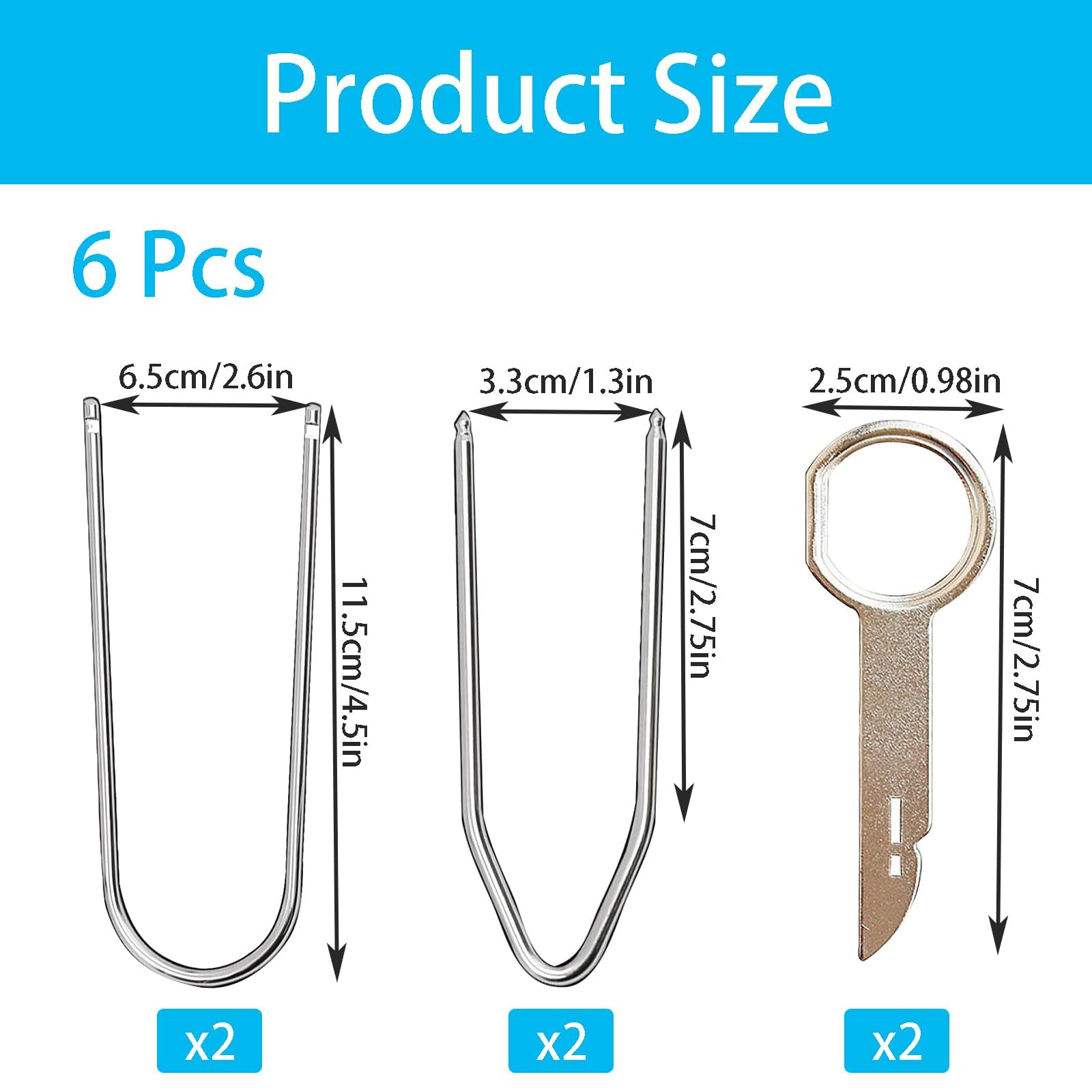 6-Piece Car Radio Removal Tool Kit - U & V Shape Keys for Stereo, DVD, Audio System Installation & Removal - Perfect for DIY Car Repairs & Upgrades