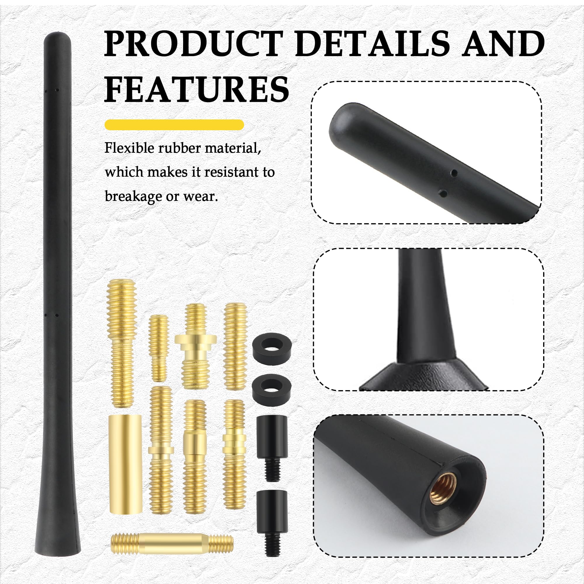 7 Inch Universal Car Antenna - Durable Rubber Roof Mount Replacement with 11 Screw Adapters - Compatible with Ford, Dodge, Jeep, Toyota - Perfect for Off-Roading & Daily Commuting