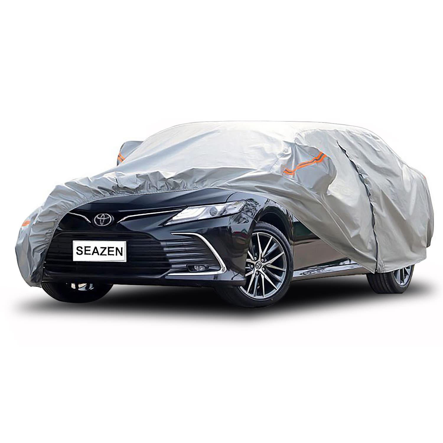 SEAZEN 6-Layer Waterproof All-Weather Car Cover - UV, Hail, Snow & Wind Protection - Universal Full Cover for Sedan & Hatchback (Up to 184