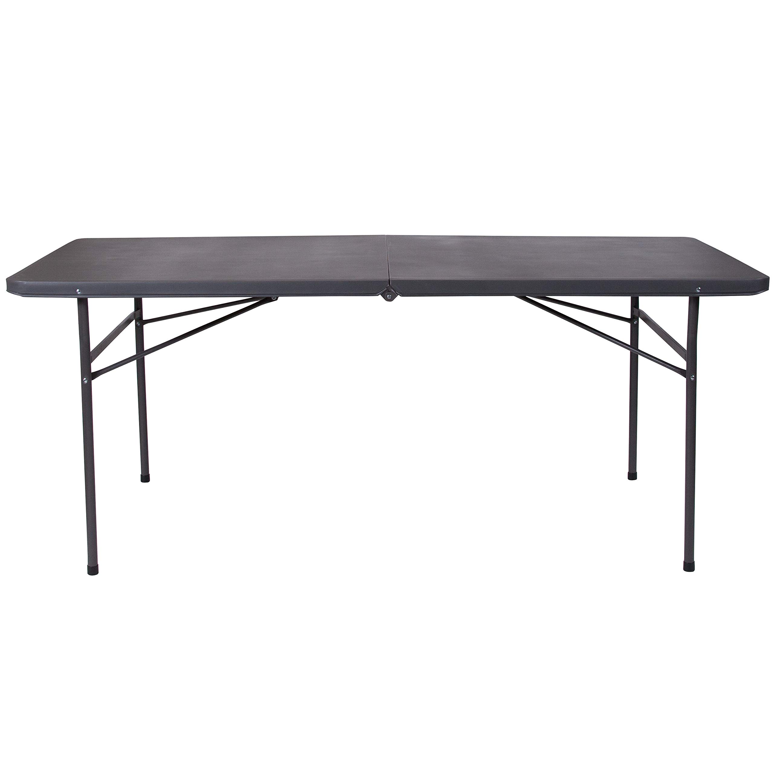 6-Foot Bi-Fold Dark Gray Plastic Folding Table with Carrying Handle - Portable & Sturdy for Parties, Events, Camping & Home Use