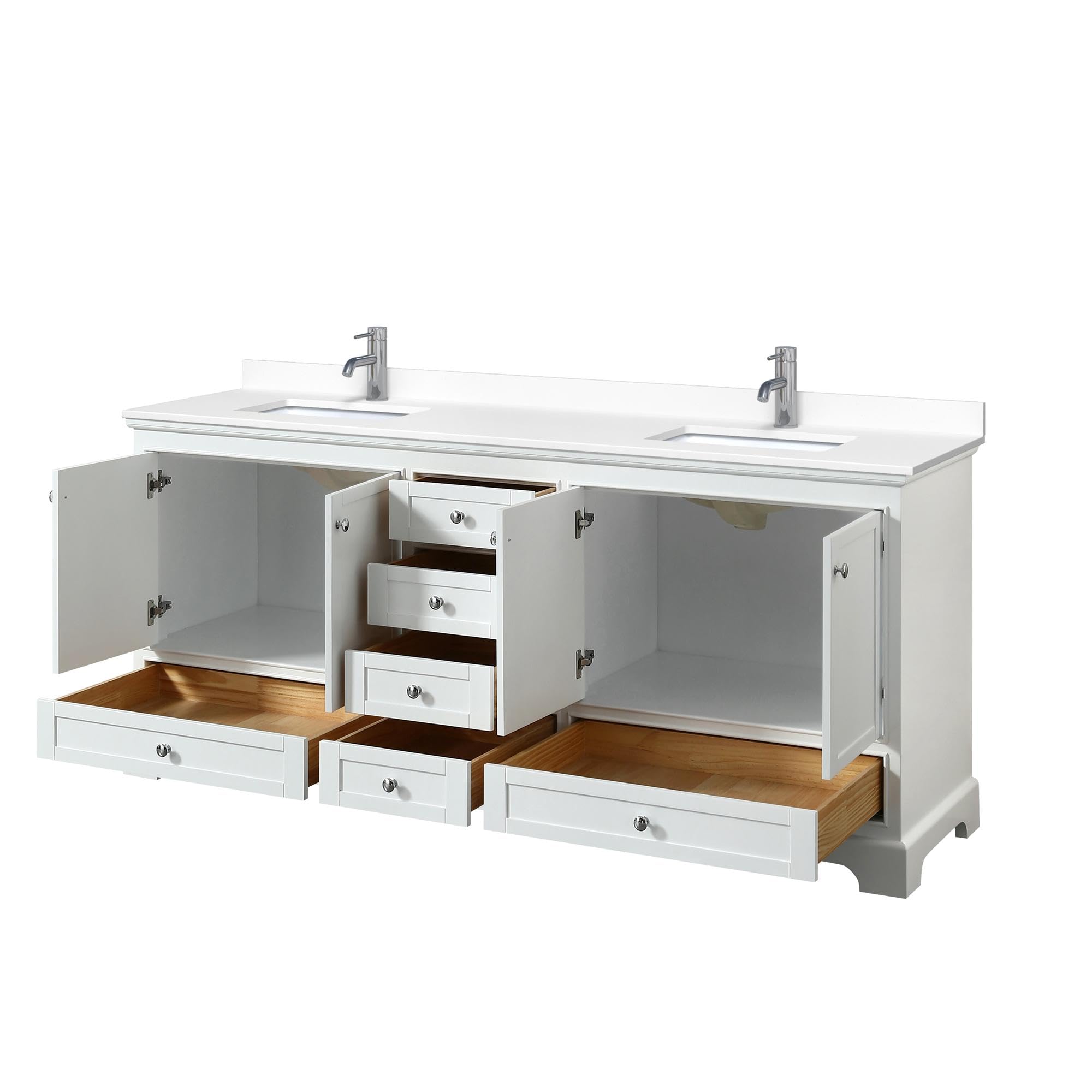 Deborah 80 Inch White Double Bathroom Vanity with White Cultured Marble Countertop & Undermount Square Sinks - No Mirrors Included - Perfect for Master Bathroom Renovation and Modern Home Decor