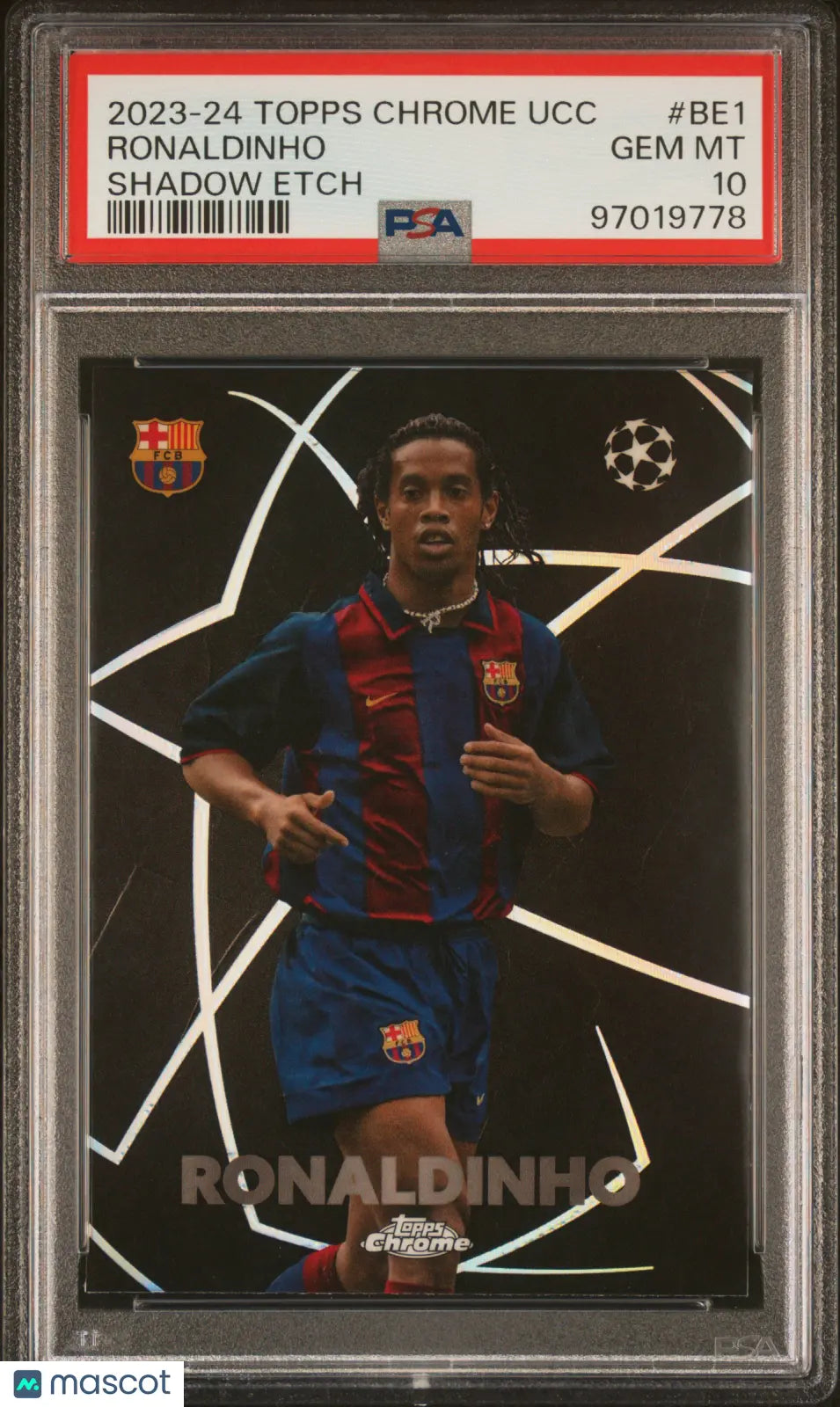2023-2024 Topps Chrome UEFA Club Competitions Shadow Etch Ronaldinho PSA 10 Graded Soccer Card - Rare Collectible for Sports Memorabilia Fans & Card Investors