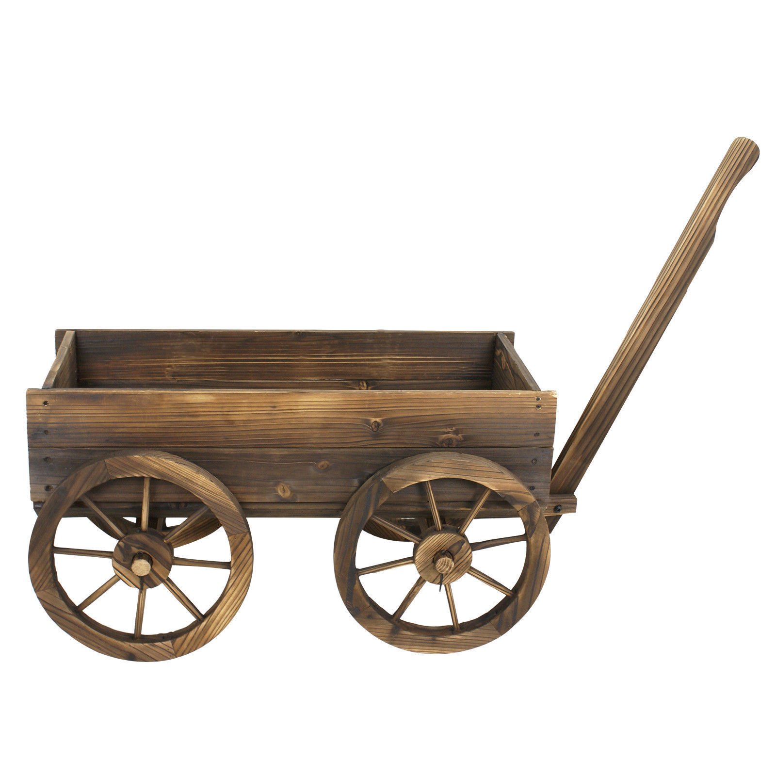 **Wooden Garden Wagon Planter with Wheels - Outdoor Flower Pot Stand for Patio, Yard, and Home Decor - Perfect for Plants, Herbs, and Decorative Displays**