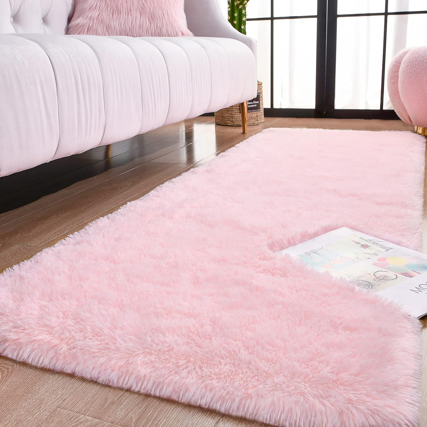 Keeko Pink Shaggy Runner Rug 2x6 Feet - Soft Fluffy Bedside Carpet for Girls Bedroom, Nursery, Kids Room & Teen Dorm Decor | Cozy Modern Area Rug for Living Room, Playroom & Indoor Use