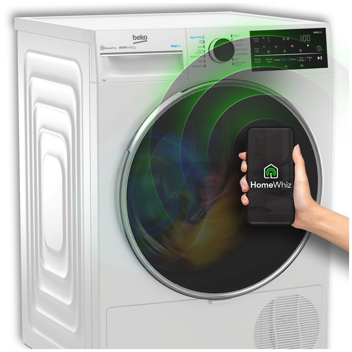 Beko 9KG WiFi Smart Sensor Heat Pump Dryer with Steam Function - Energy Efficient, Quiet Laundry Appliance for Home & Apartment Use (Model BDPB904HW) | Perfect for Small Families & Space-Saving Laundry Rooms