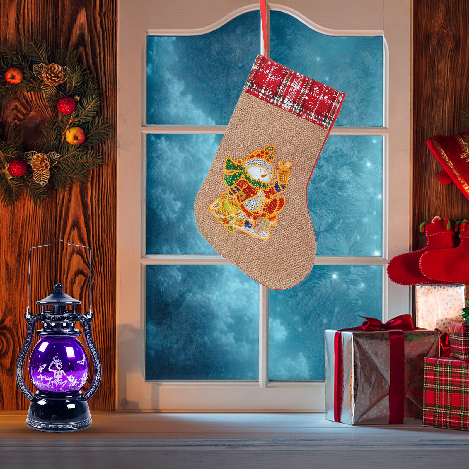 5D Diamond Painting Christmas Stockings - DIY Luminous Snowman & Gift Design, 12.2 Inch Holiday Decor for Fireplace, Xmas Party, Family Gathering | Perfect for Home Decoration, Gift Exchange & Festive Celebrations