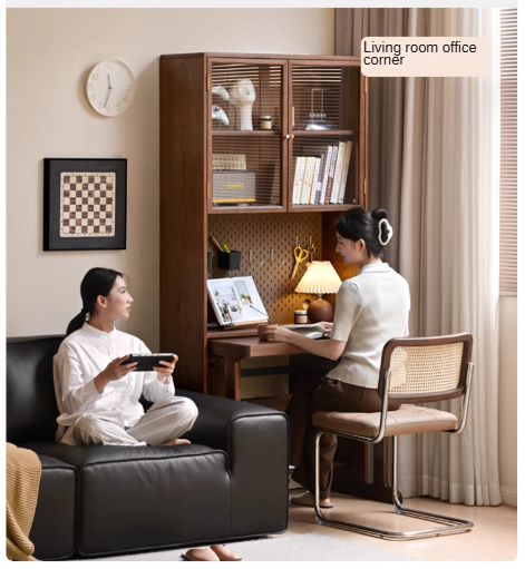 Solid Oak & Black Walnut Wood Computer Desk - Study Table with Bookshelf for Home Office, Gaming & Workspace Organization