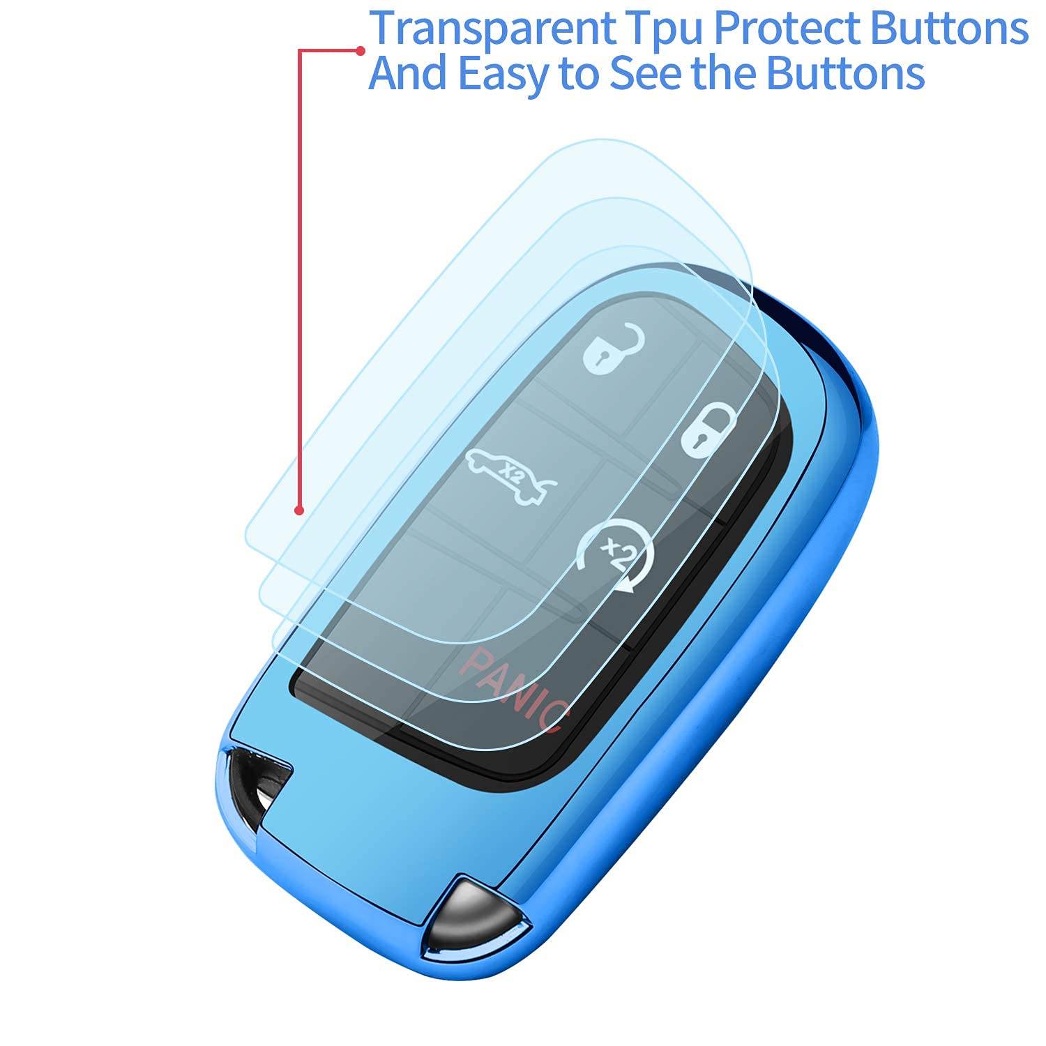 Premium Soft Full Protection Key Fob Cover for Jeep & Dodge - Compatible with Jeep Grand Cherokee, Wrangler, Compass, Cherokee, Renegade, Patriot, Grand Commander (Blue) - Durable Key Case Shell for Everyday Protection & Style