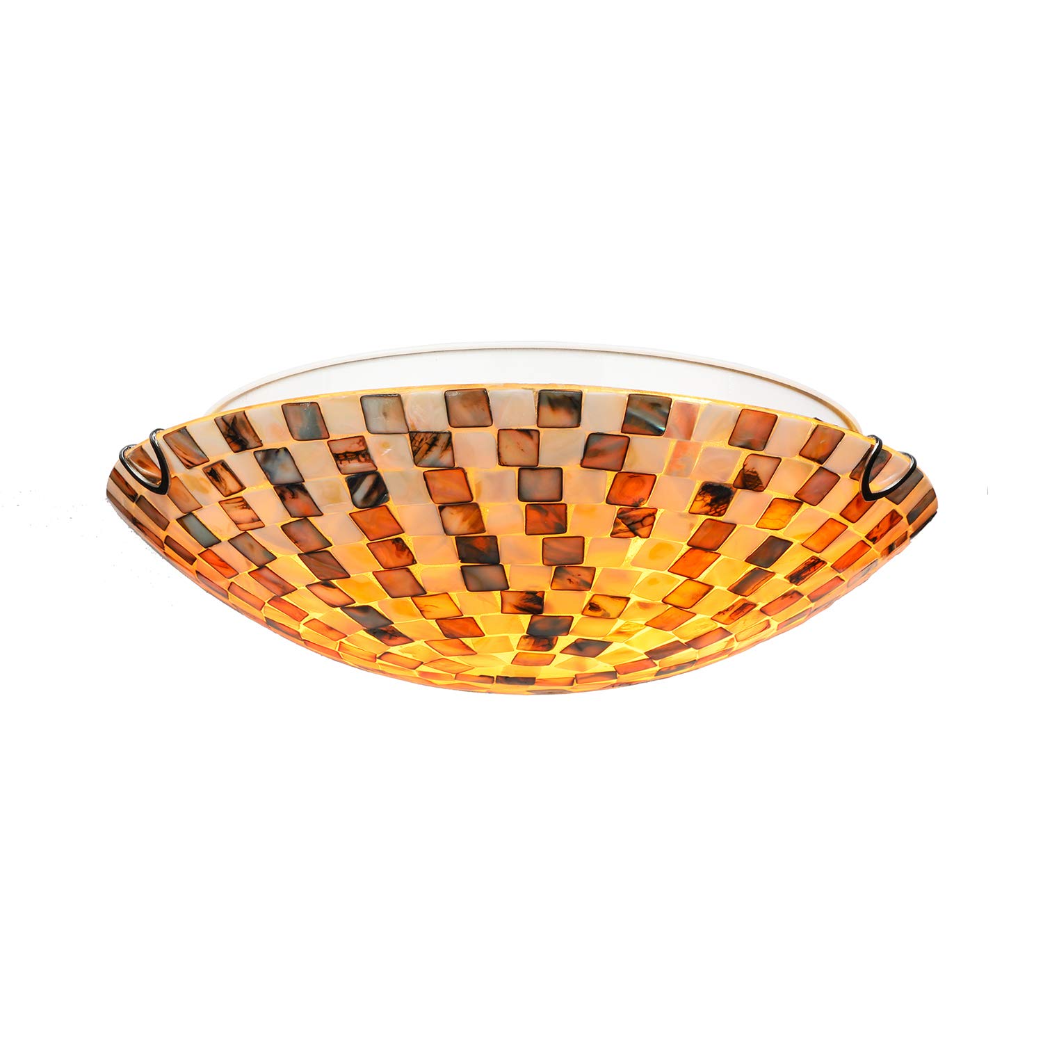 LITFAD 2-Light Tiffany Style Flush Mount Ceiling Lamp - 11.81 Inch Wide Shell Mosaic Glass Pendant Light Fixture for Living Room, Bedroom, Cafe & Hotel Decor | Vintage Home Lighting, Dining Room Ambiance, Entryway Chandelier