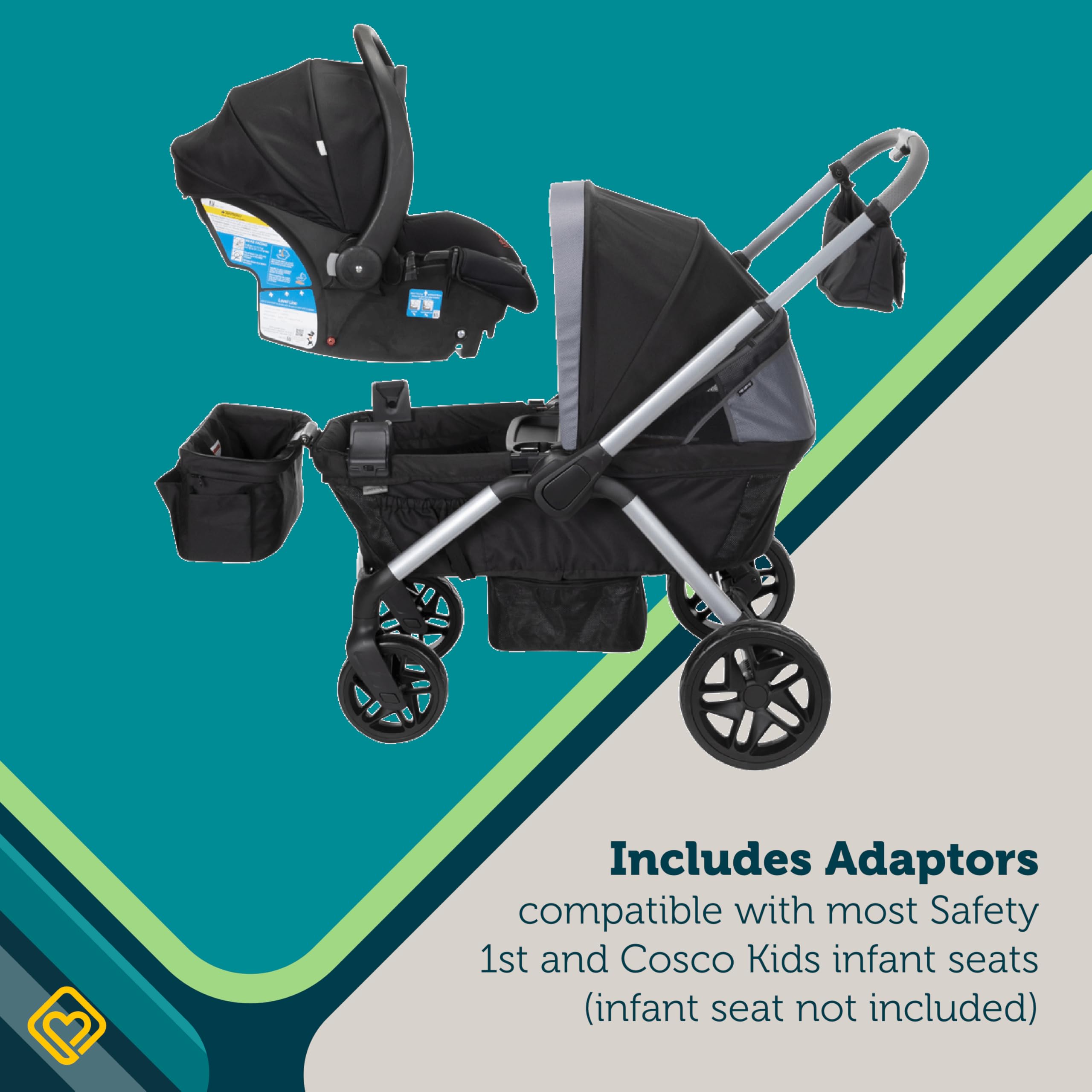 Safety 1st Summit Wagon Stroller for 2 Kids - Double Baby Stroller Wagon with Removable Child Tray, 2 Cup Holders & Wave Runner Wheels | Perfect for Park Outings, Beach Trips & Family Adventures