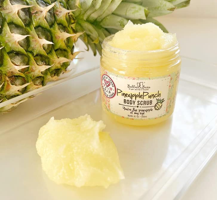 Bella & Bear Mini Travel Size Pineapple Bundle - Exfoliating Body Scrub, Luxurious Whipped Bath Soap & Nourishing Body Butter Set | Perfect for Vacation, Spa Day & Gifts