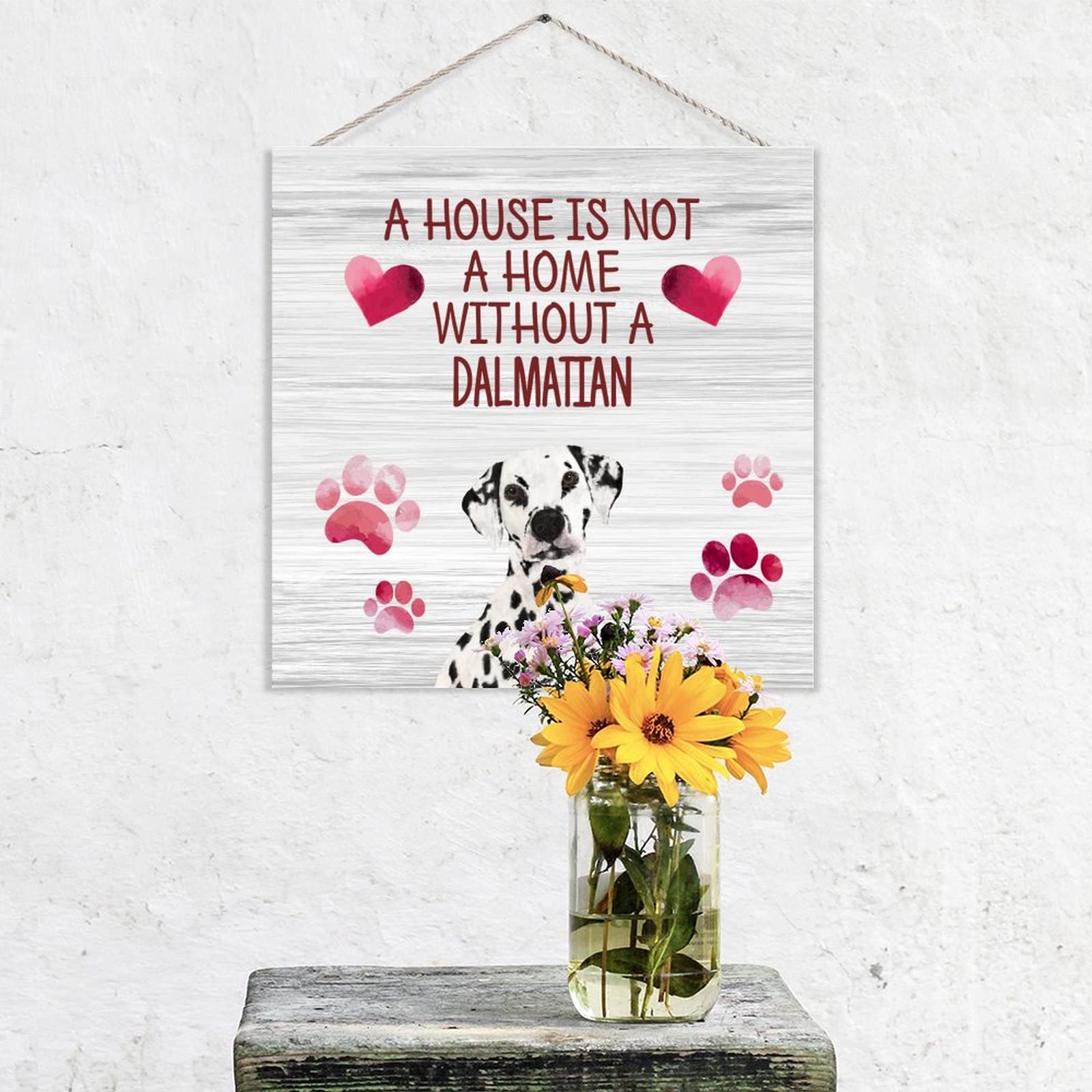 ENEDNATE Rustic Dalmatian Wood Sign - 12x12 Inch Home Decor for Pet Lovers