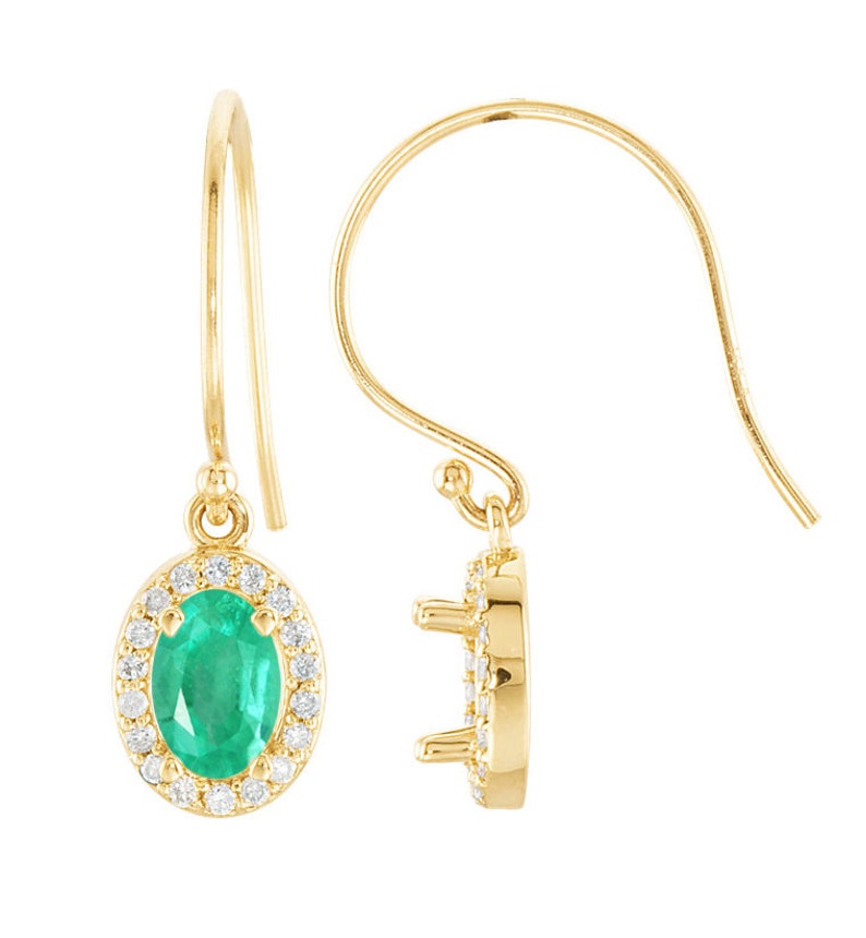 1.18tcw Oval Emerald & Diamond Halo 14K Gold Wire Earrings for Women - Elegant Dangle Earrings for Wedding, Party & Special Occasions