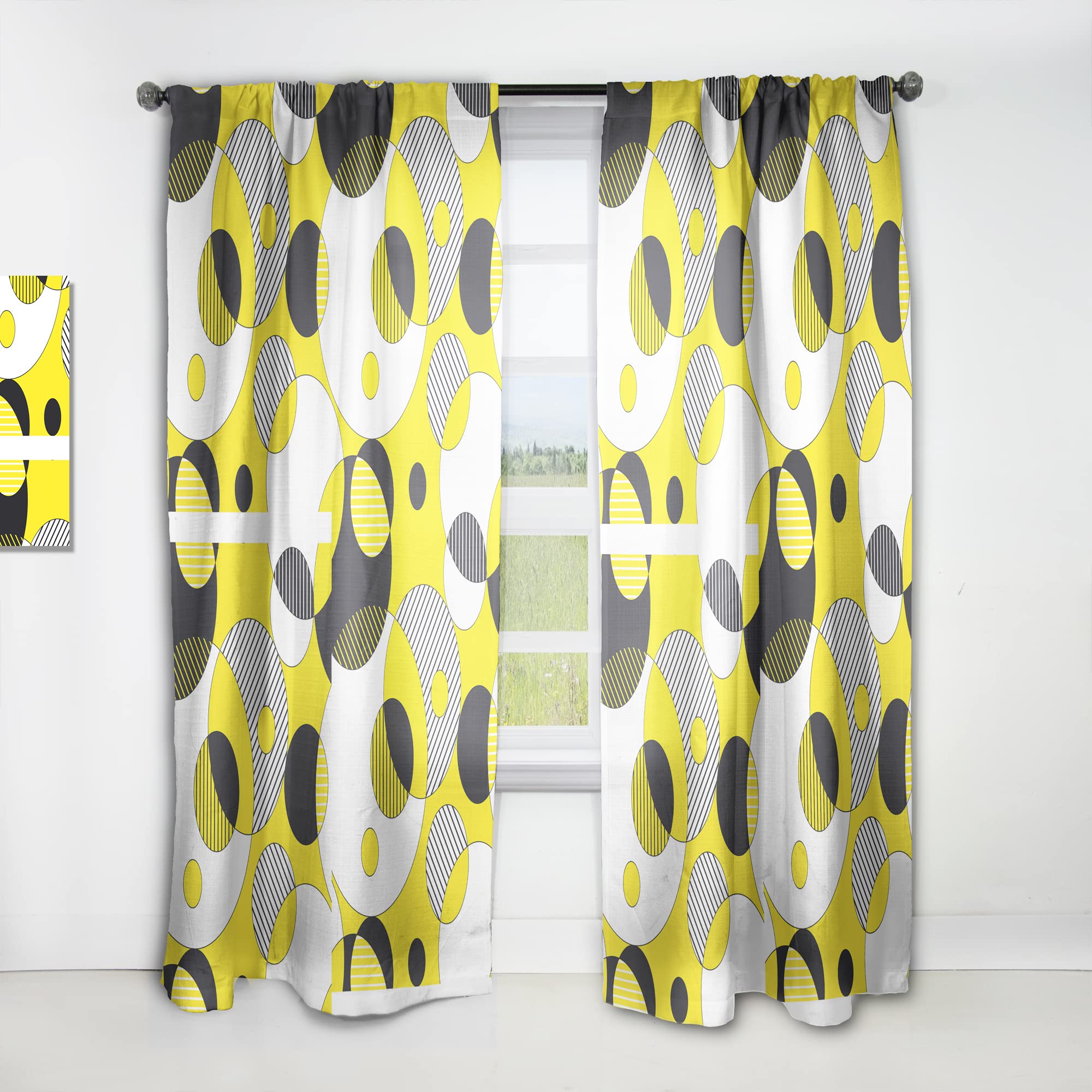 DesignQ Thermal Insulated Curtains - Circular Abstract Retro Geometric Pattern, Single Panel 52x84 - Blackout Drapes for Bedroom & Living Room - Perfect for Home Decor, Privacy & Energy Efficiency