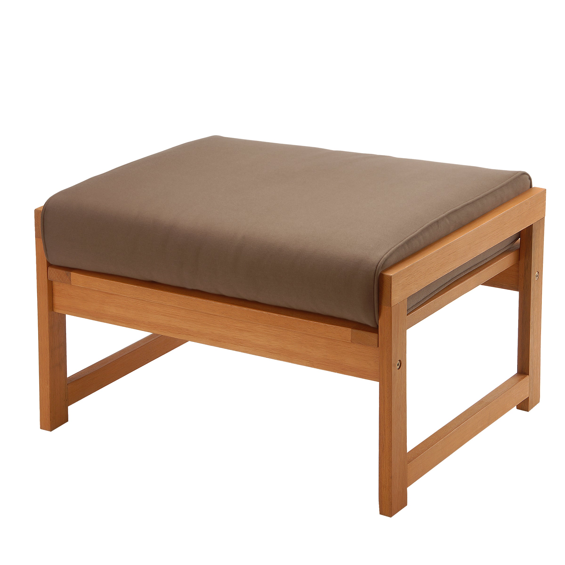 28x21x16 Inch Natural Eucalyptus Wood Storage Ottoman with Beige Cushion - Footrest, Coffee Table & Living Room Seating Solution