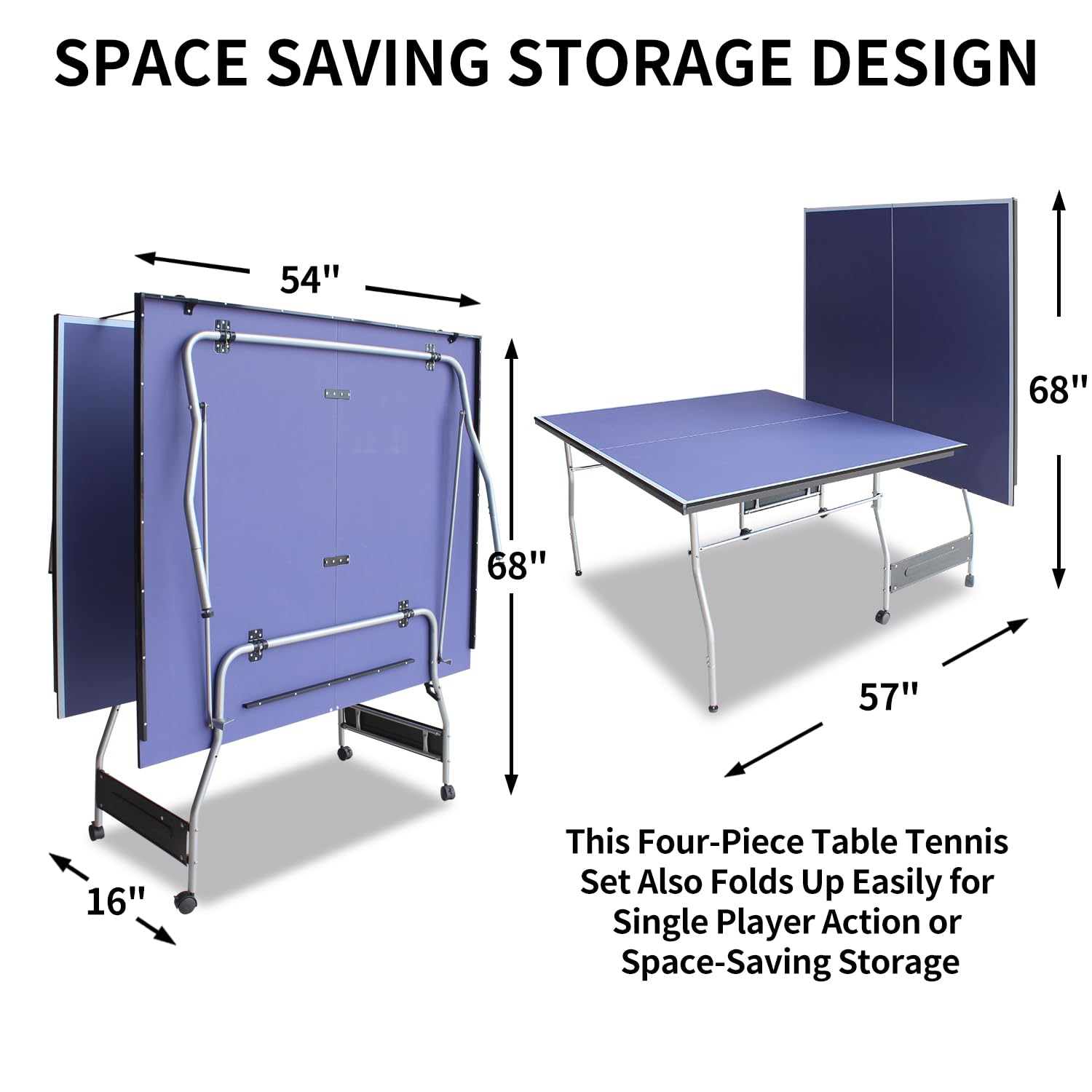 8ft Portable Folding Ping Pong Table Set - Indoor/Outdoor Table Tennis Game with Net, 2 Paddles & 3 Balls for Adults & Teens | Perfect for Backyard Parties, Game Rooms & Family Fun