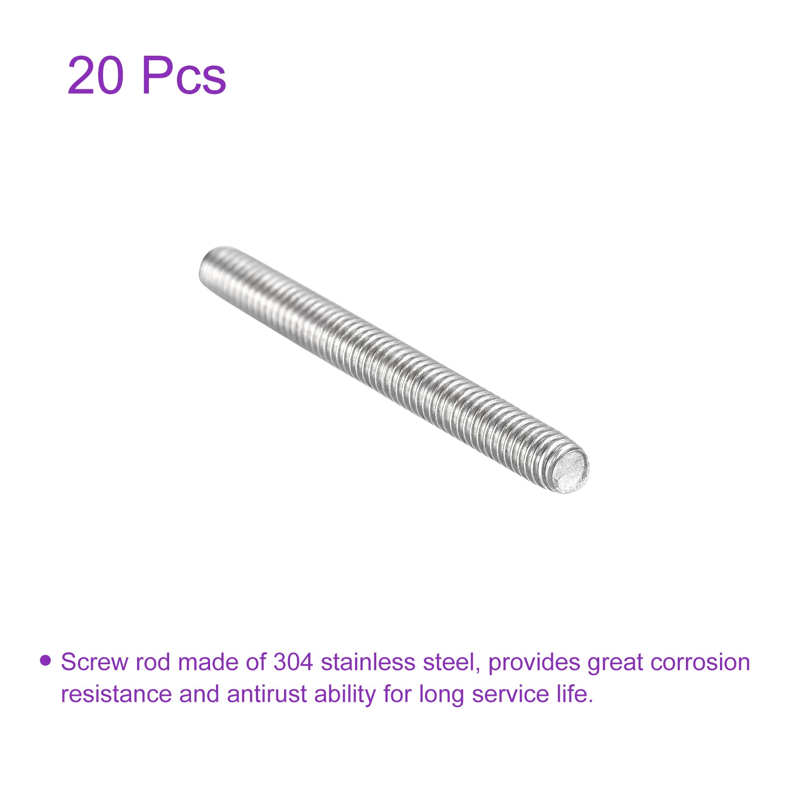 20 Pack M4 x 40mm 304 Stainless Steel Threaded Rods - for DIY & Construction Projects