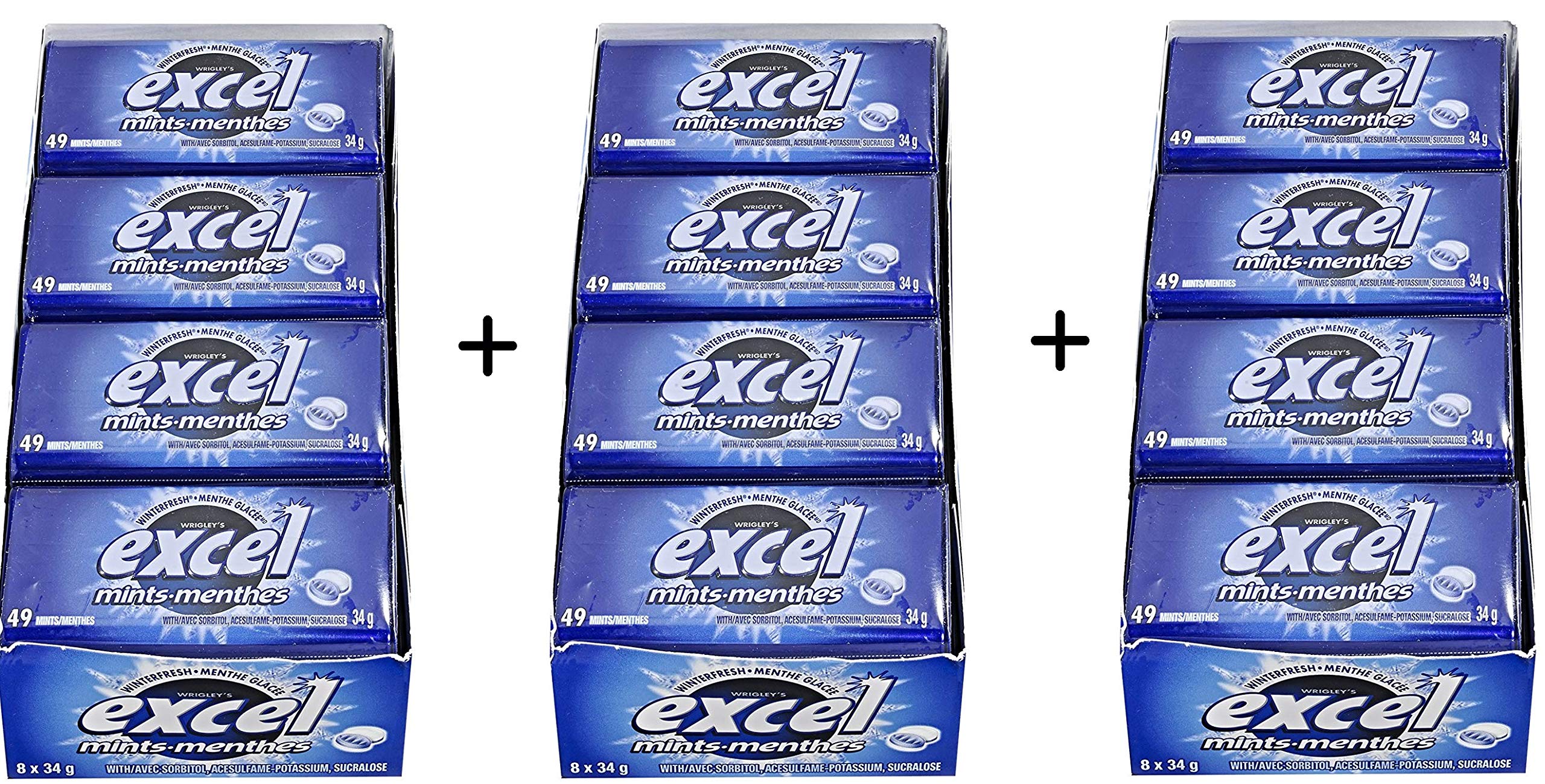 Excel Sugar-Free Winterfresh Mints - 34gm Tins, 8 Count (Pack of 3) | Imported from Canada | Fresh Breath for Work, Travel & Meetings